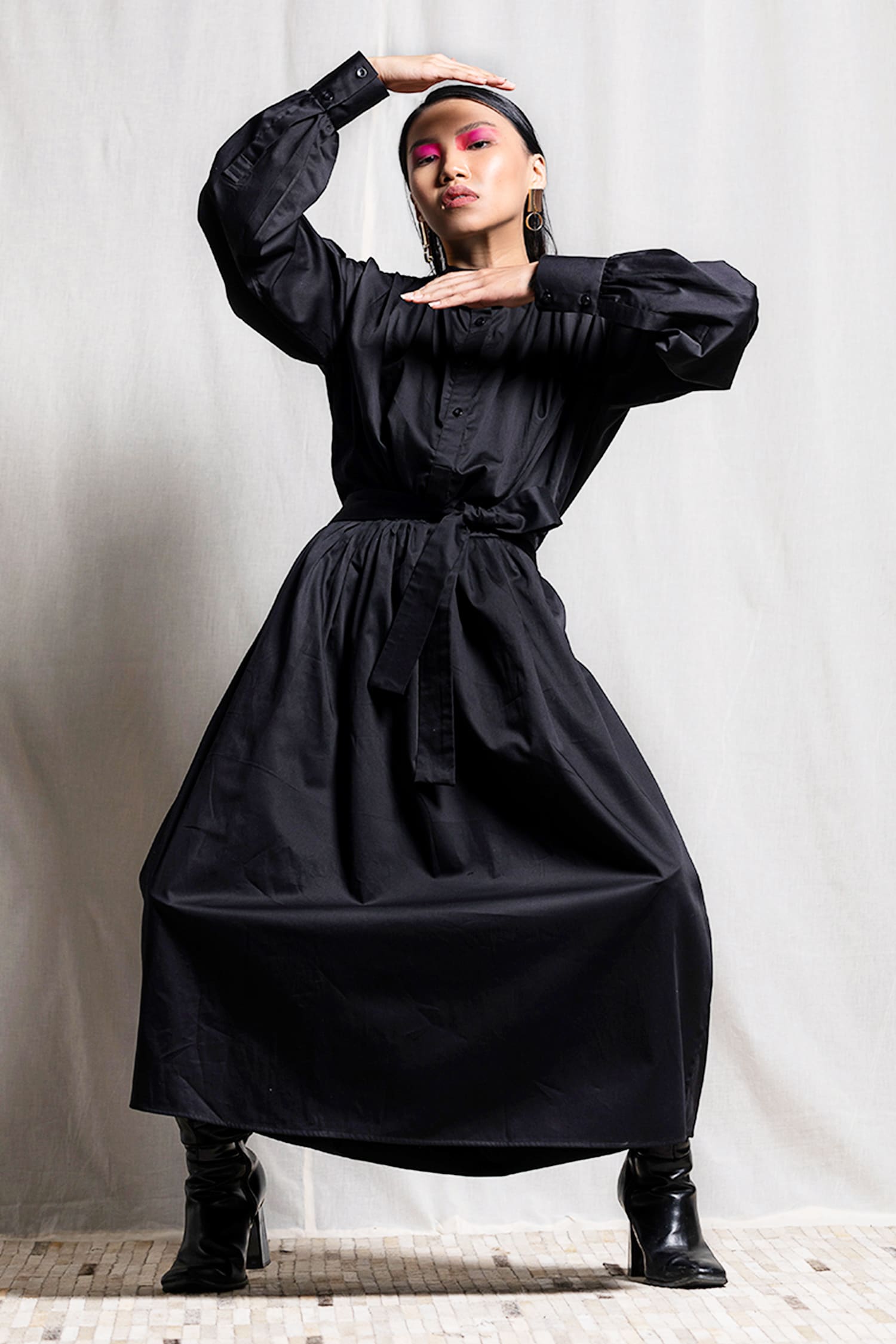 Buy Corpora Studio Black Cotton Pleated Dress Online | Aza Fashions