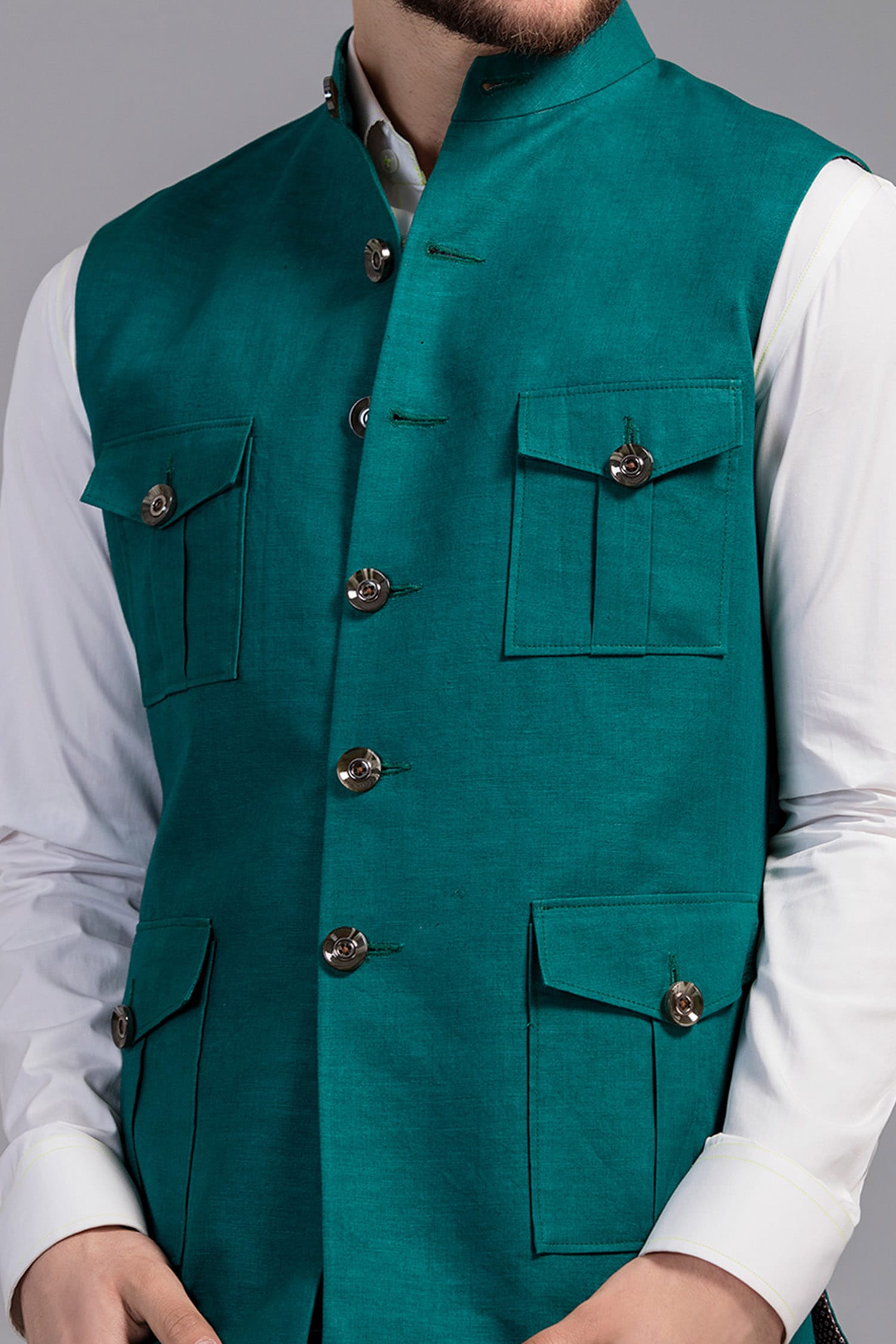 Jacquard Fabric Golden Ethnic Jacket For Men | Amogue