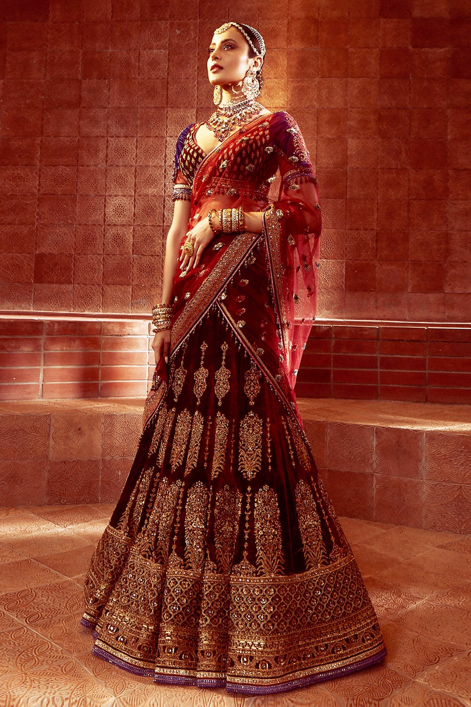 Golden And Maroon Party Wear Ladies Lehenga Saree at Rs 1350 in Coimbatore