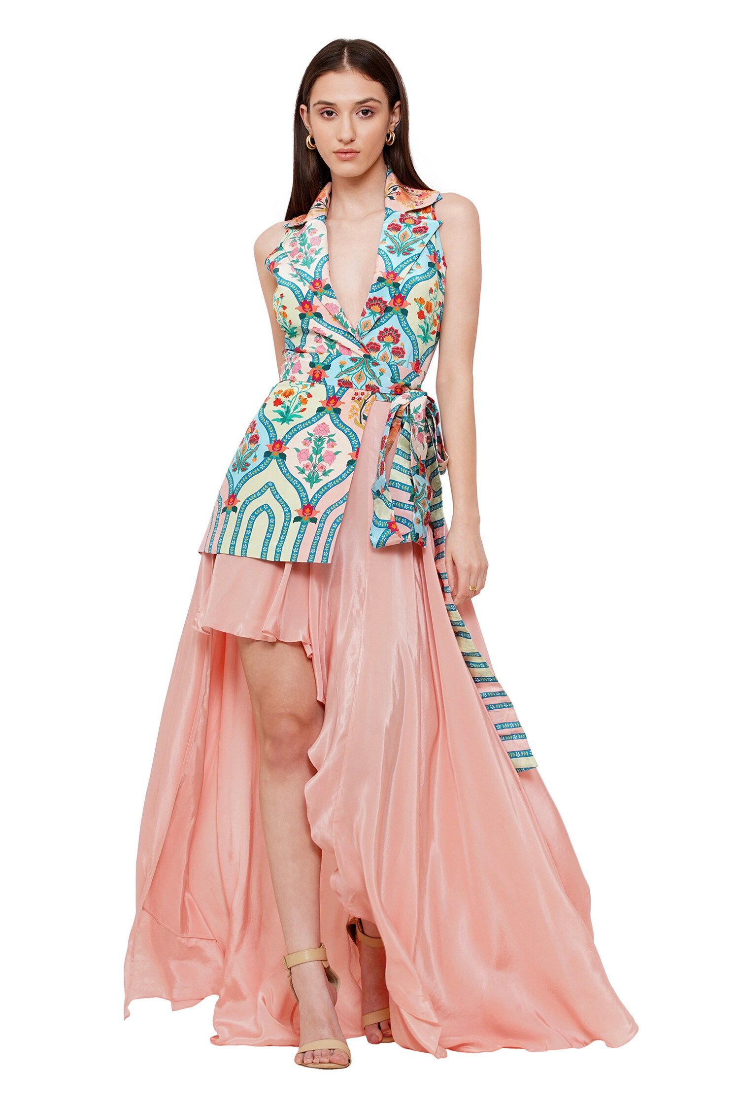 Buy Limerick by Abirr N' Nanki Pink Crepe Breya Floral Print Jacket