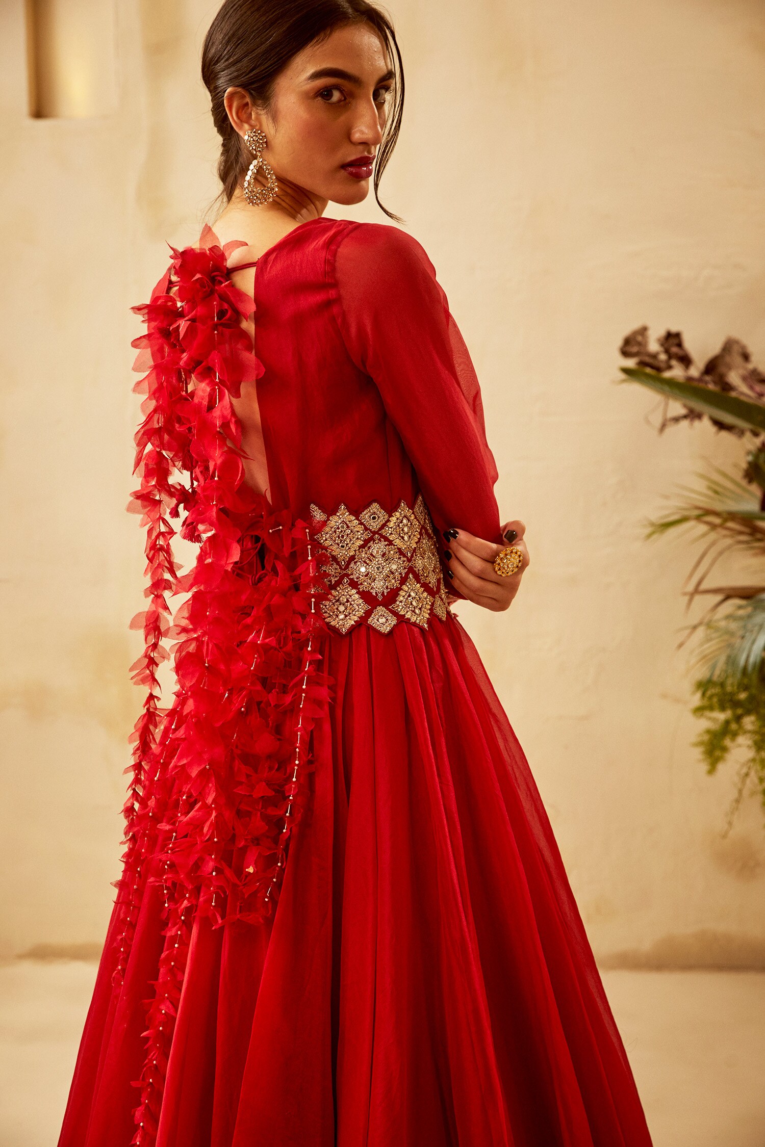 Buy Bhumika Sharma Red Organza Anarkali Gown Online | Aza Fashions