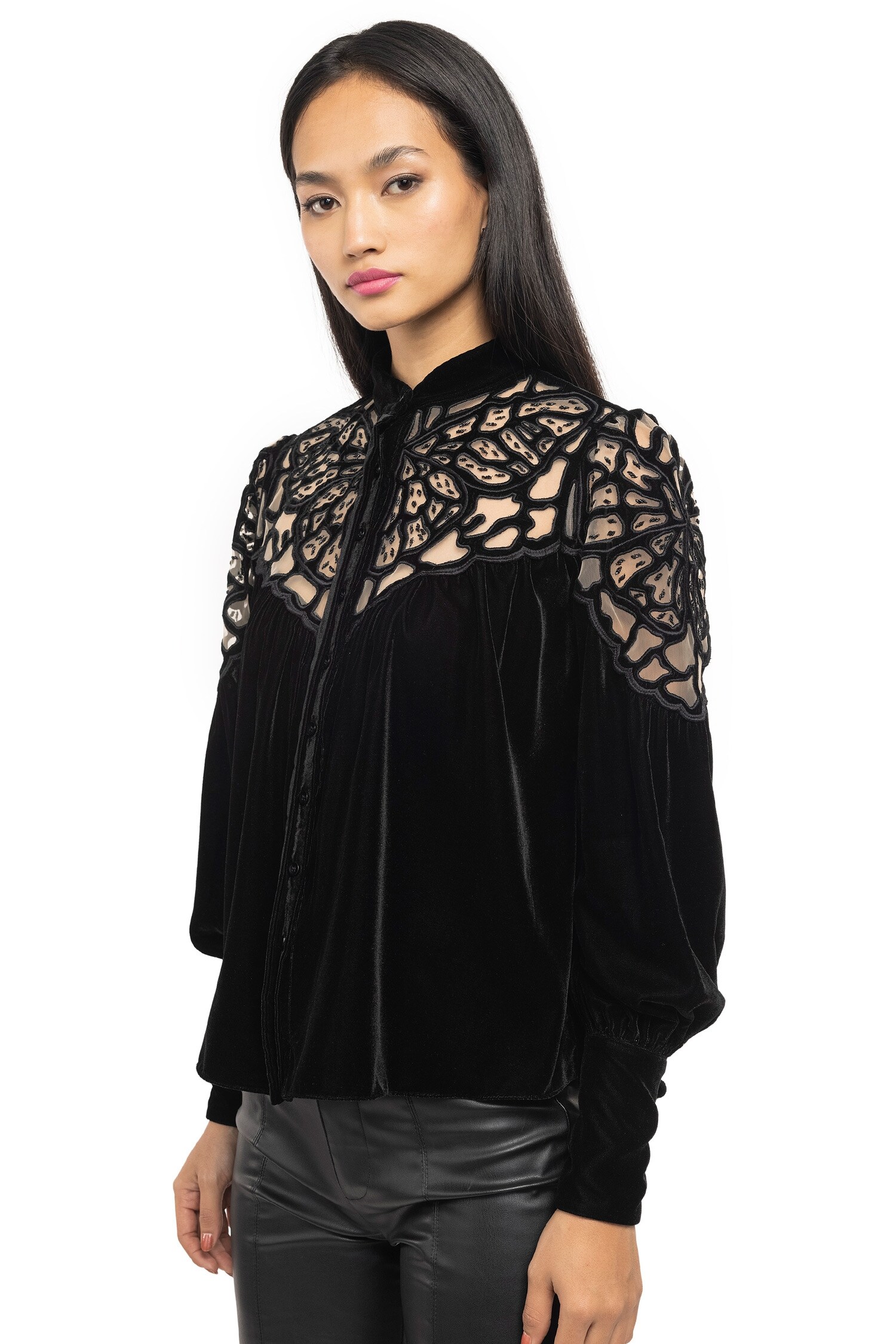 Buy Gaya Black N- Superlight Nylon Net Cut-out Semi Sheer Top Online ...