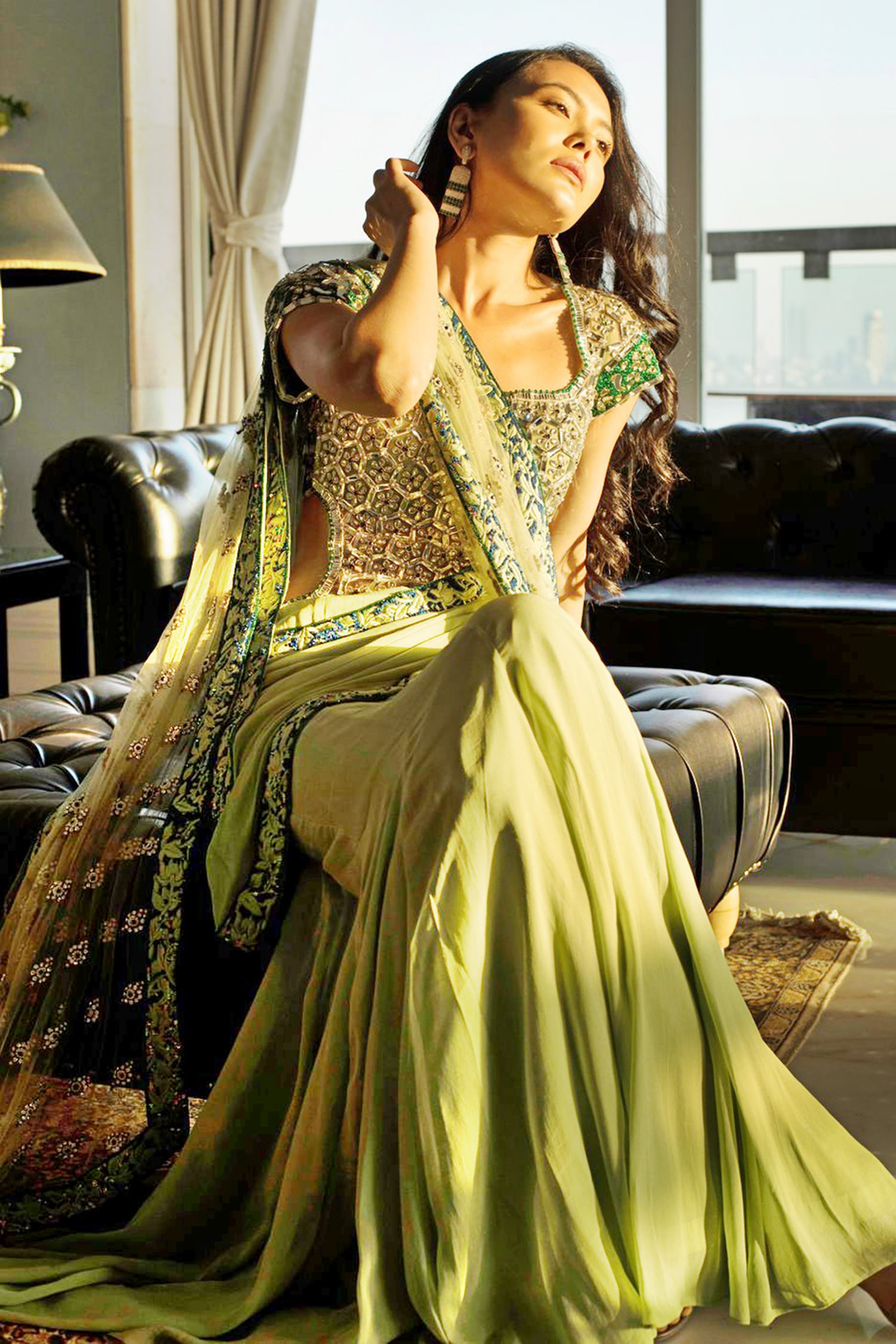 Green hotsell saree gown