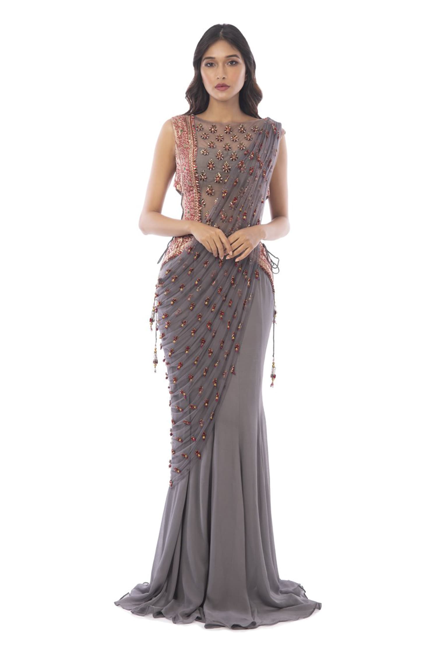 Plus Size Blue Designer Saree Gown For Party SUSGUDL24825