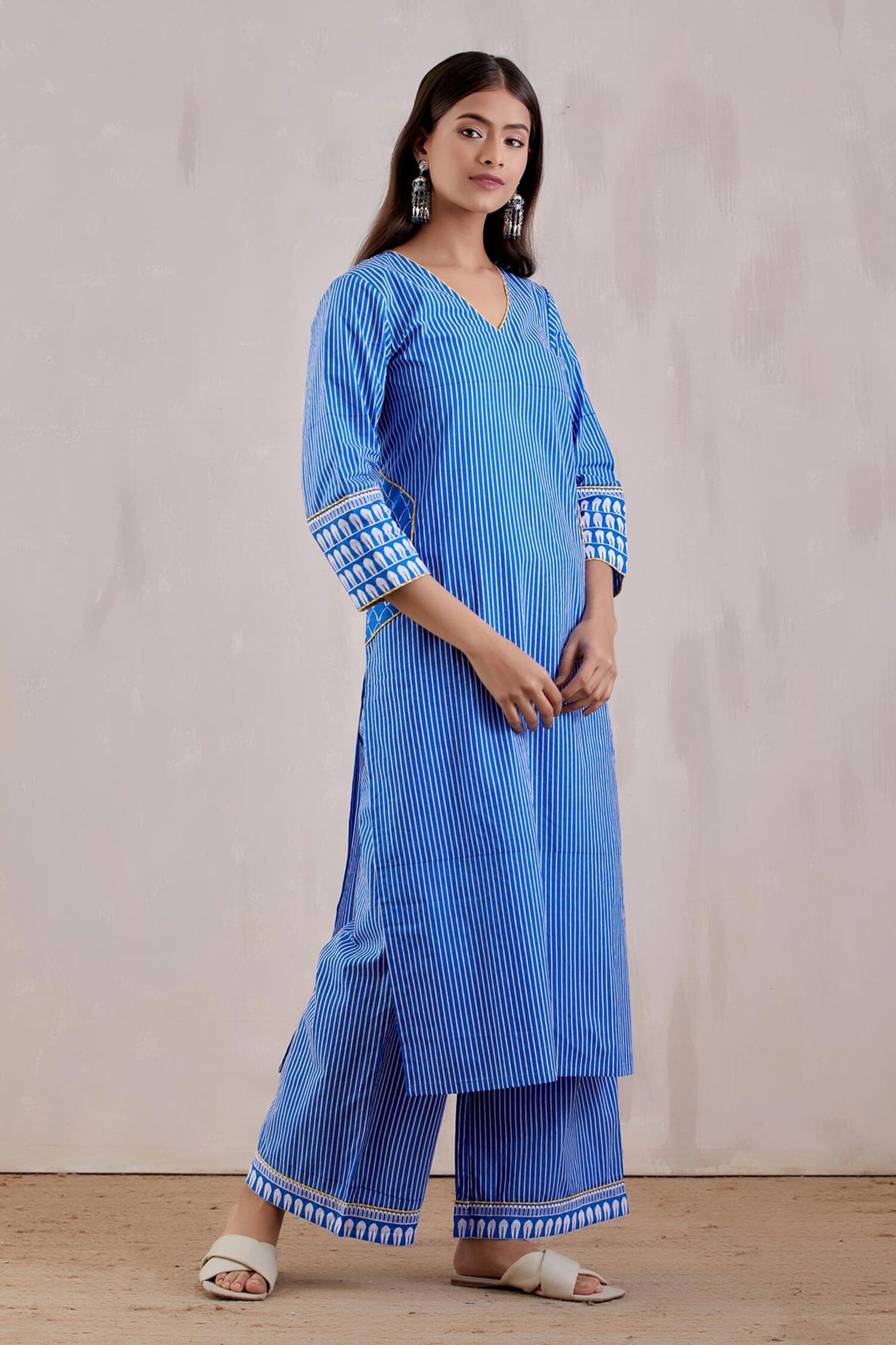 Buy The Indian Cause Blue Cotton Kurta Palazzo Set Online Aza Fashions