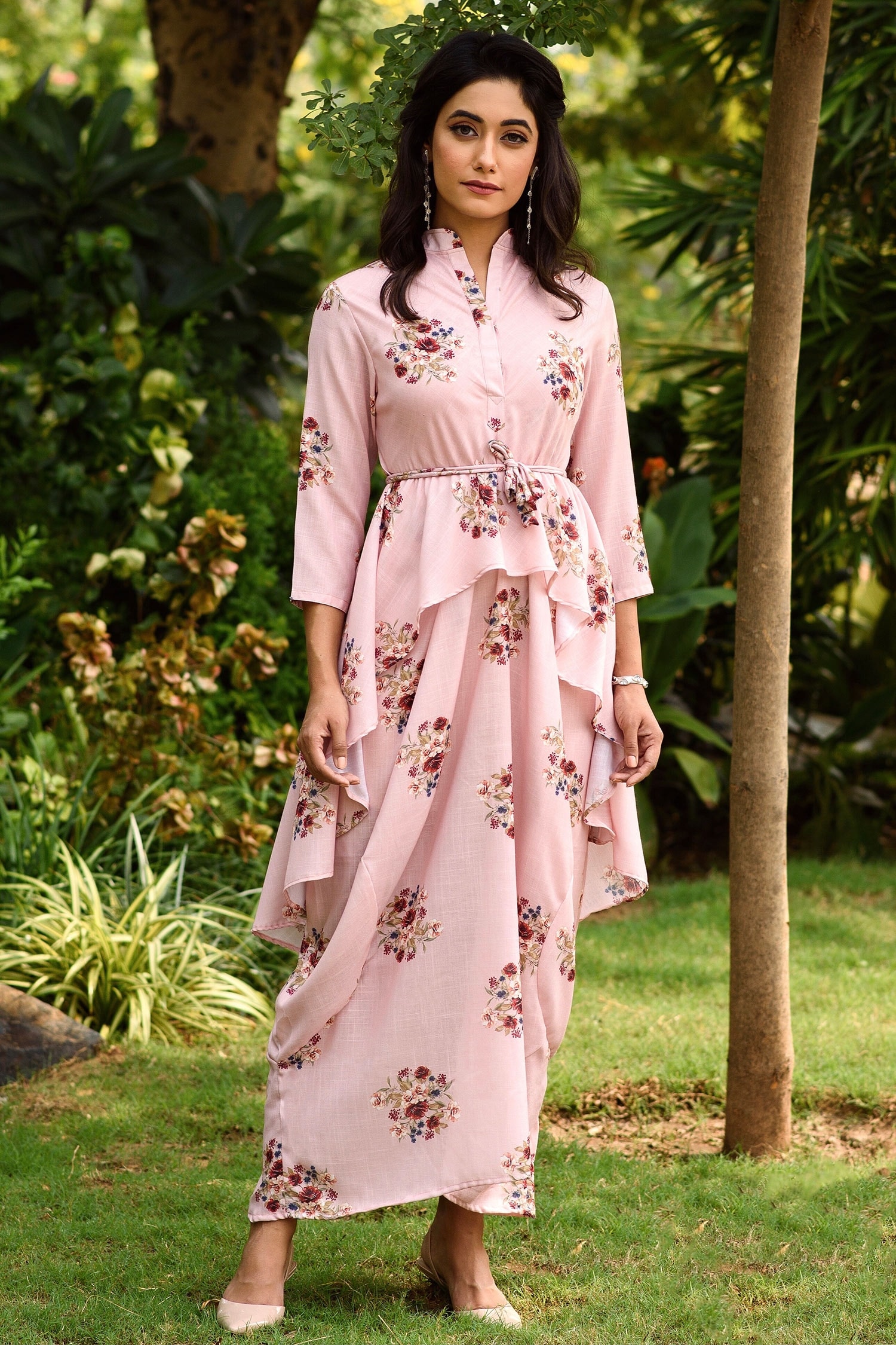 Floral Sleeveless Linen Dress - Blush Pink