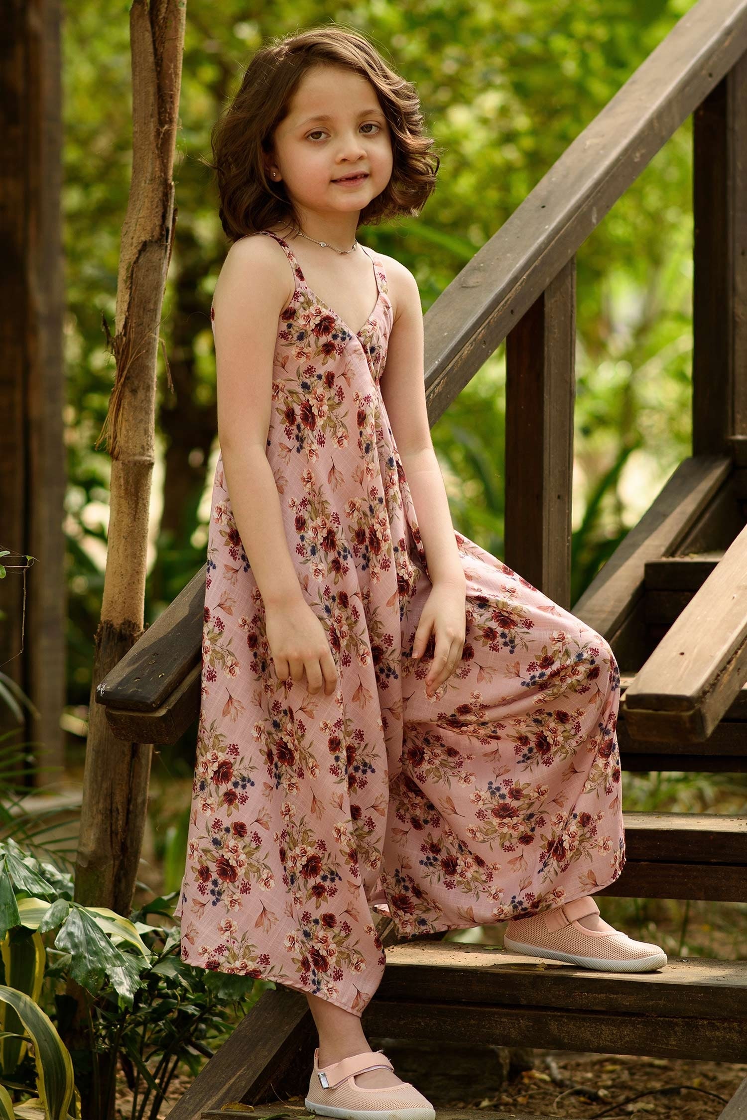 Buy Pasha India Pink Linen Printed Jumpsuit For Girls Online Aza Fashions