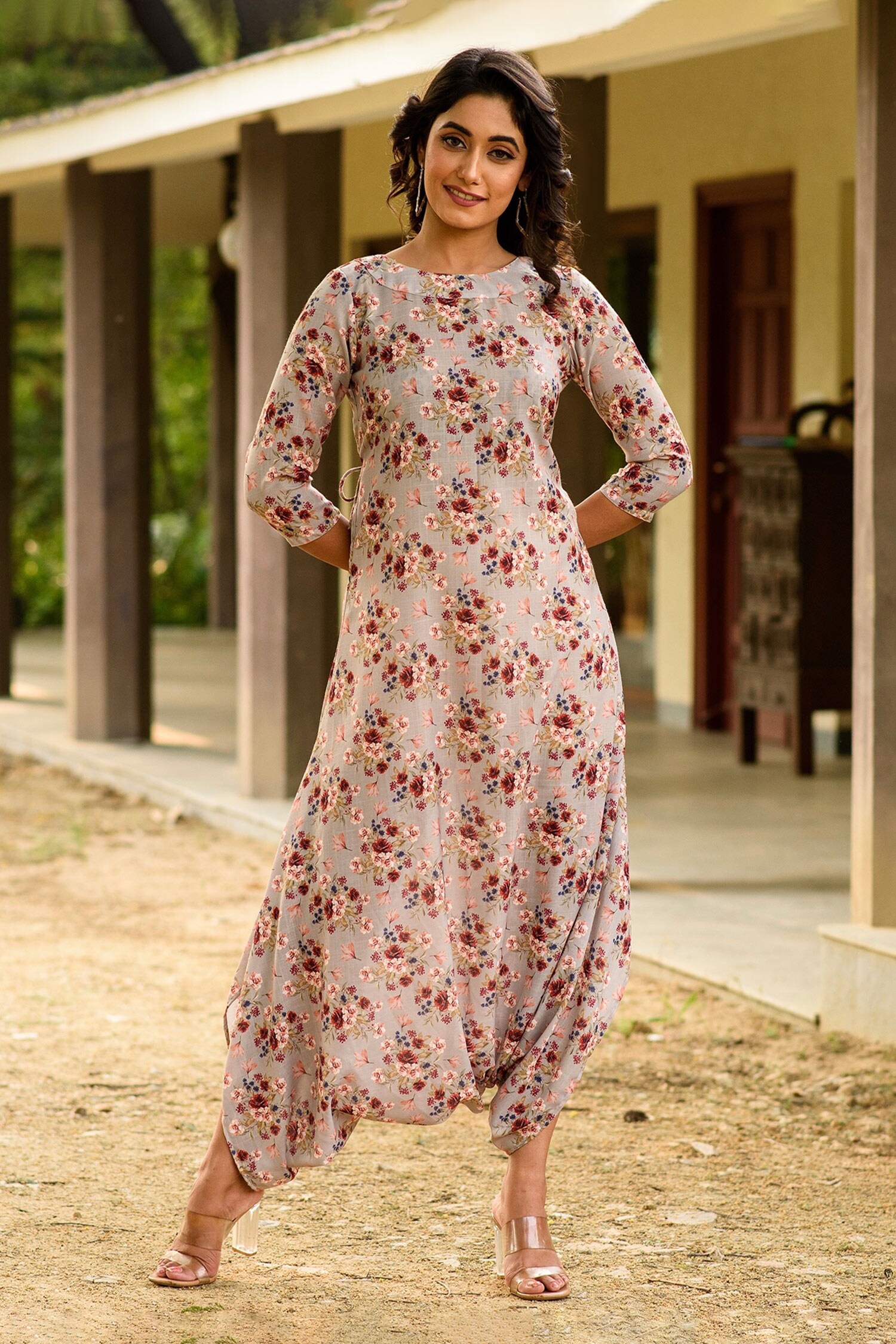 Buy Green Linen Printed Floral Round Jumpsuit For Women by Pasha India