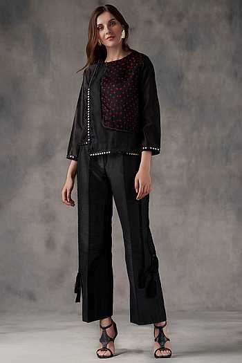 Buy Twenty Nine Black Gajji Silk Layered Bandhani Top Online | Aza Fashions