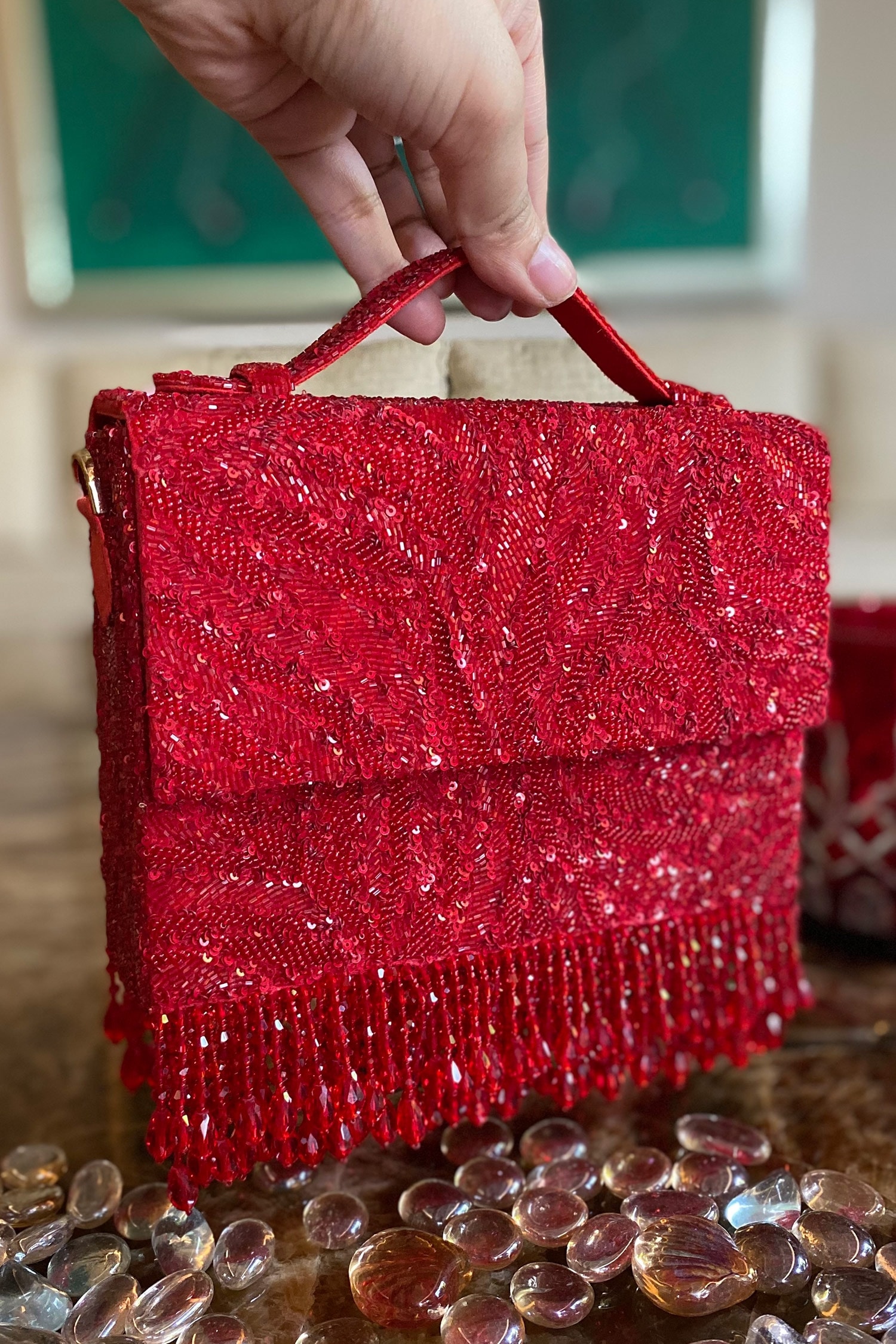 Red sales sequin clutch