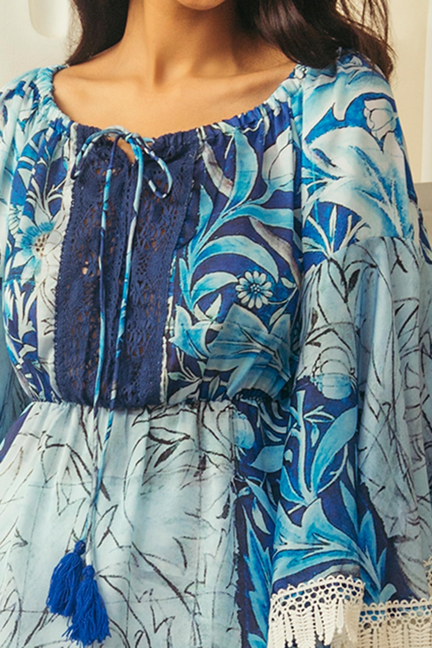 Buy Cin Cin Blue Satin Umbrella Sleeves Dress Online