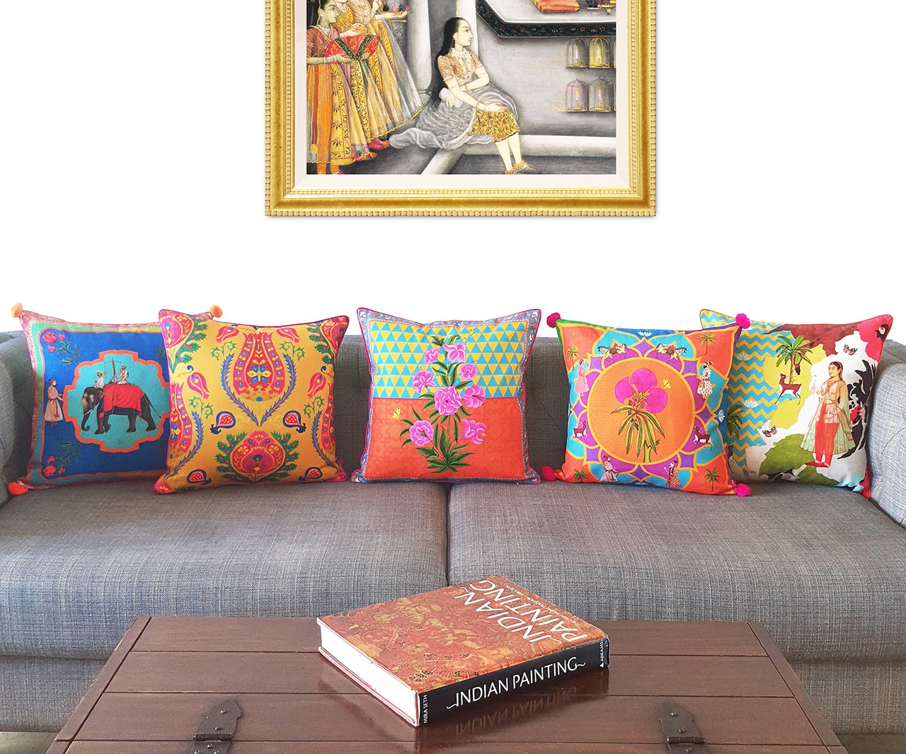 Buy Multi Color Printed Bagh E Gulzar Jahaan Mughal Cushion Cover Set ...