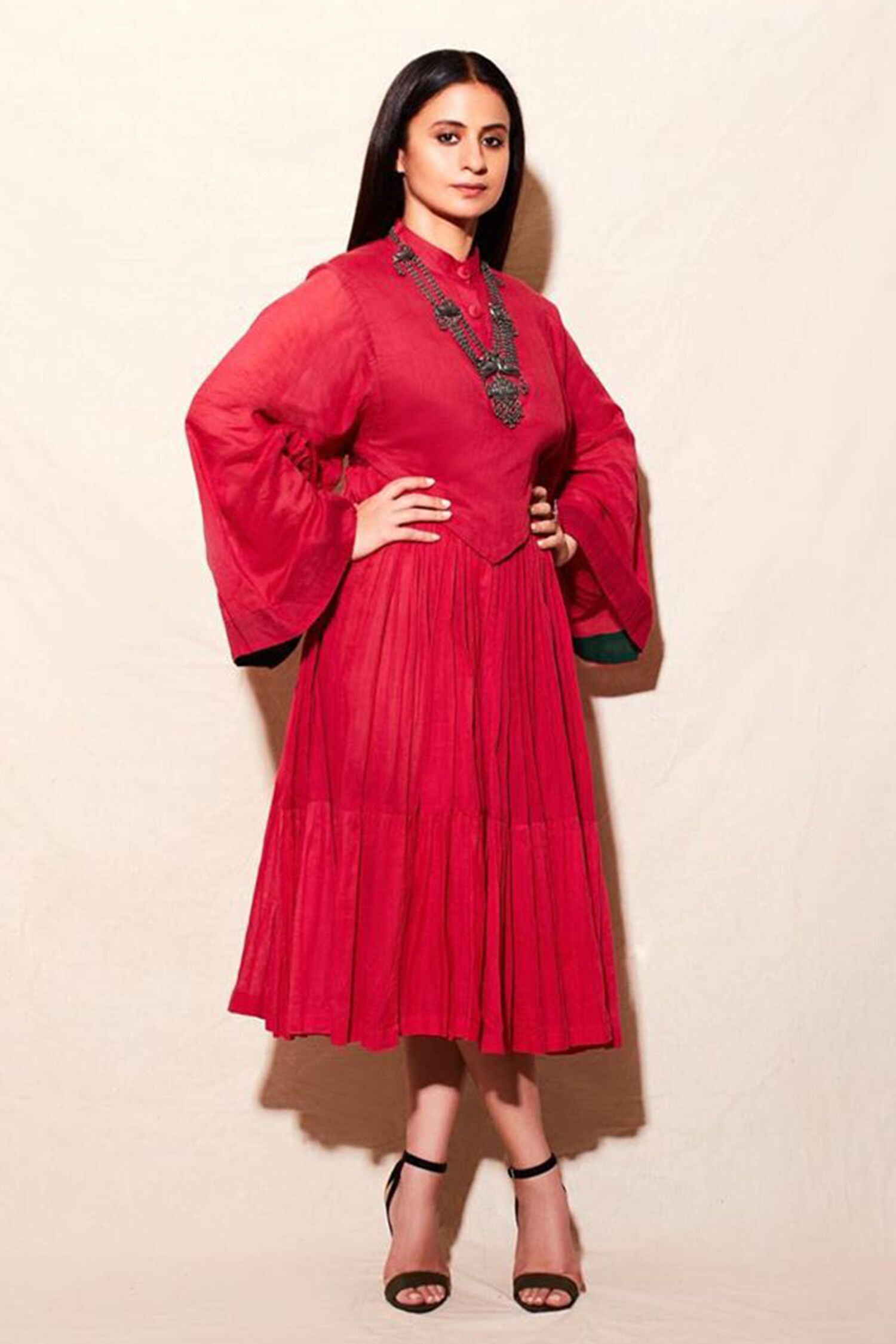 Ka-Sha Cotton Mul Hand Dyed Tiered Dress