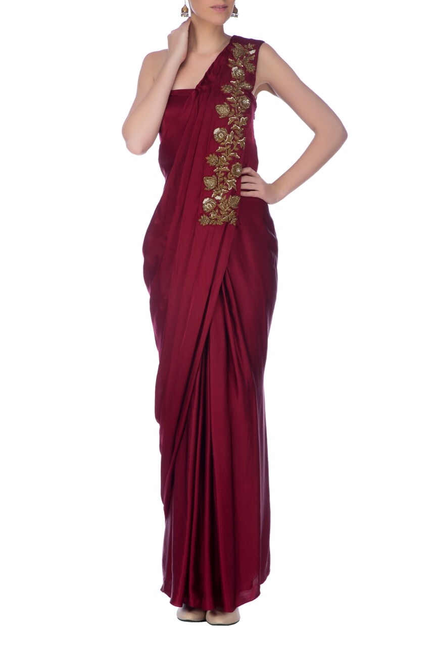 satin saree gown