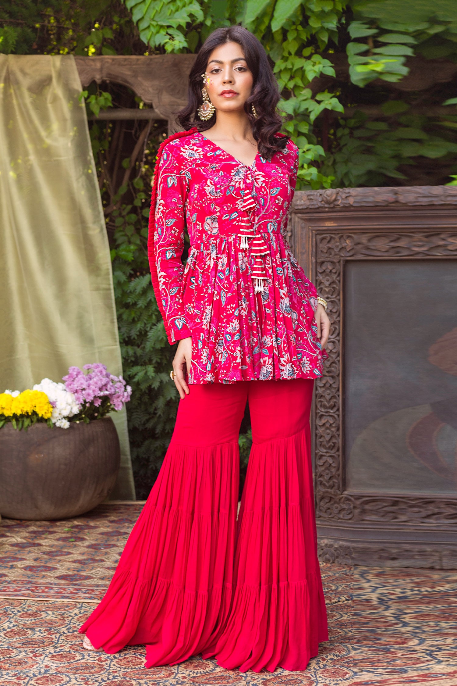 peplum kurti with sharara