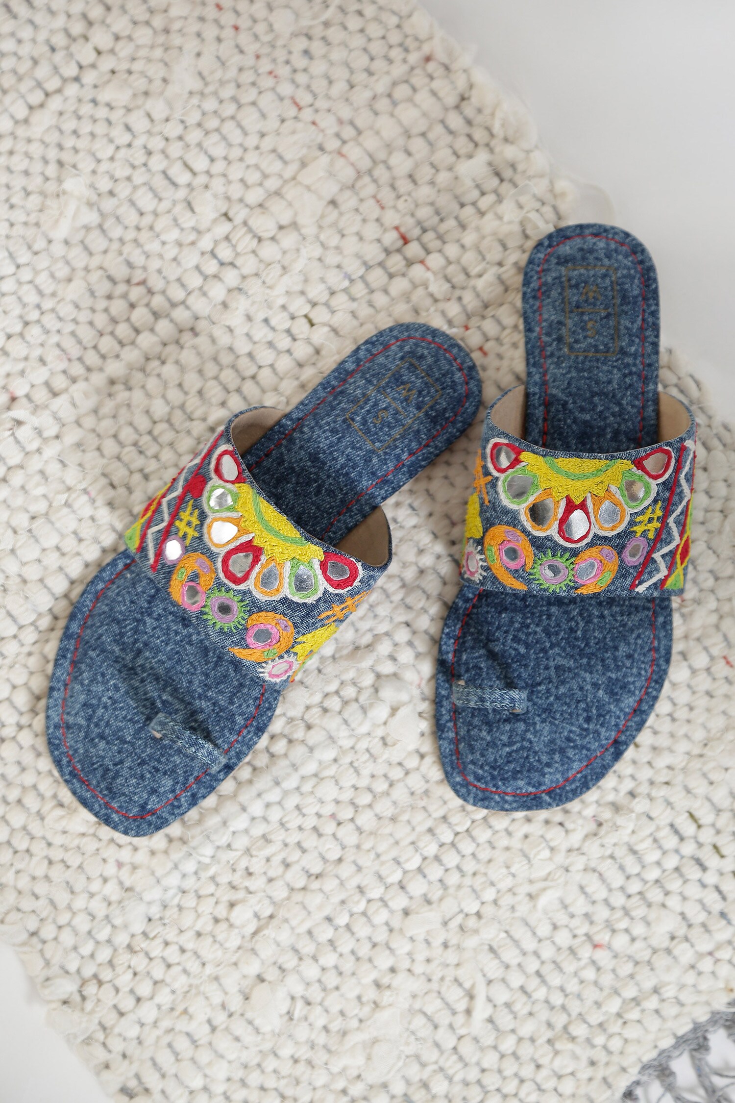 Buy Blue Embroidered Chelsea Vegan Denim Sandals by Sandalwali Online ...