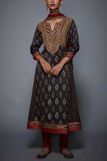 Reya Pima Satin Black Kurta Set