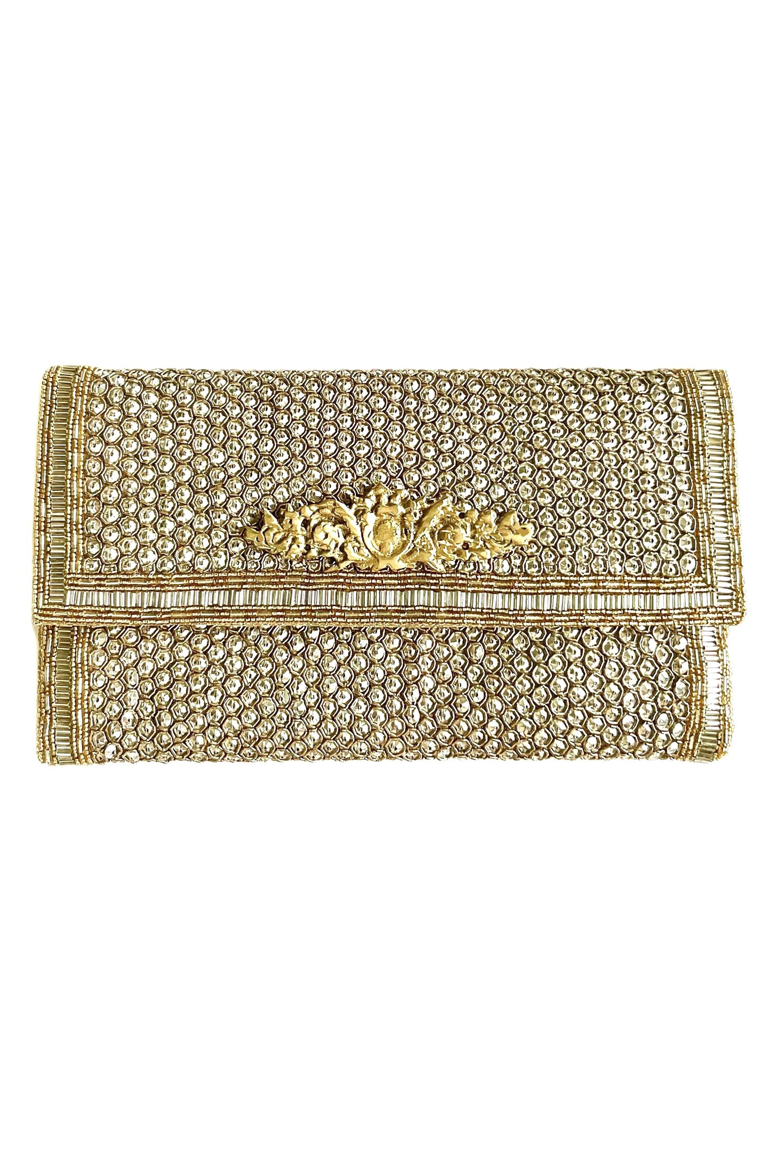 Buy Silver Embroidered The Royal Clutch by Kokommo Online at Aza Fashions.