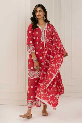 Mulmul Supima Cotton Leh Red Palazzo main image 1