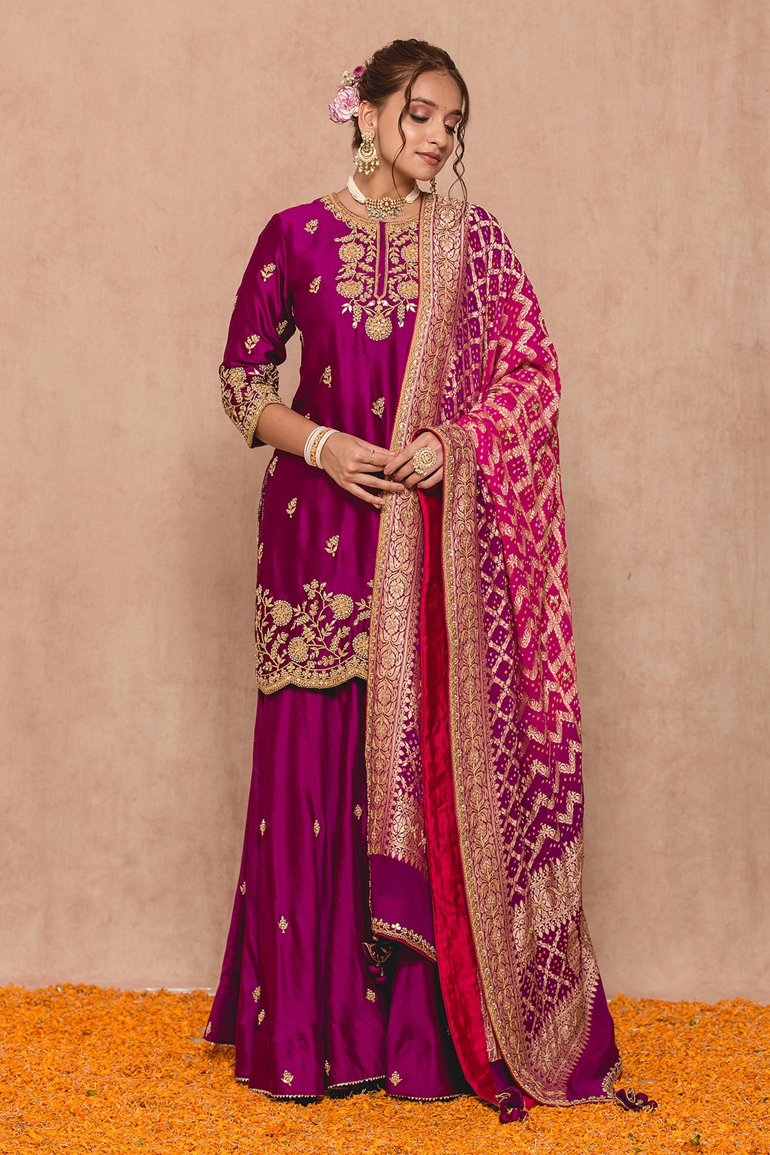 Surbhi shah Pink Cotton Silk Kurta Sharara Set