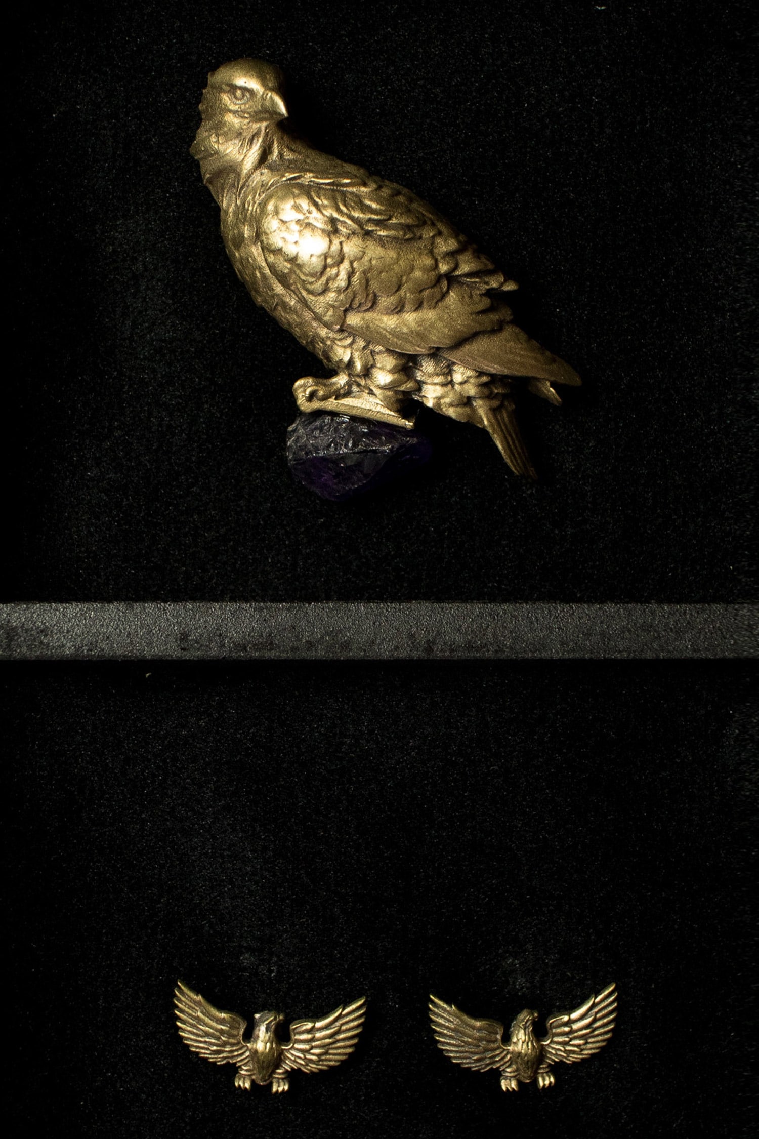 Cosa Nostraa Gold Falcon Brooch And Flying Eagle Collar Tips Set