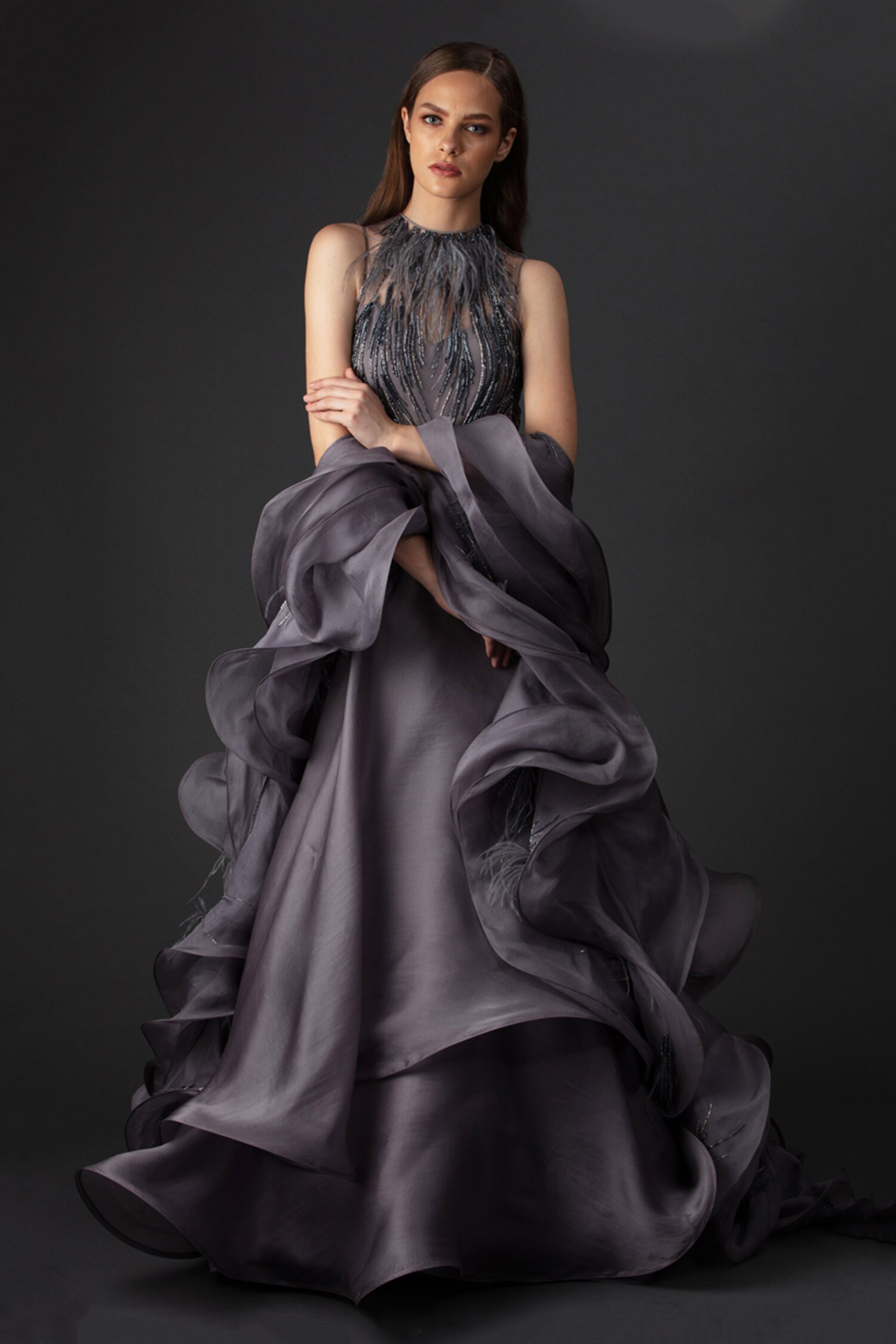 ruffle gown
