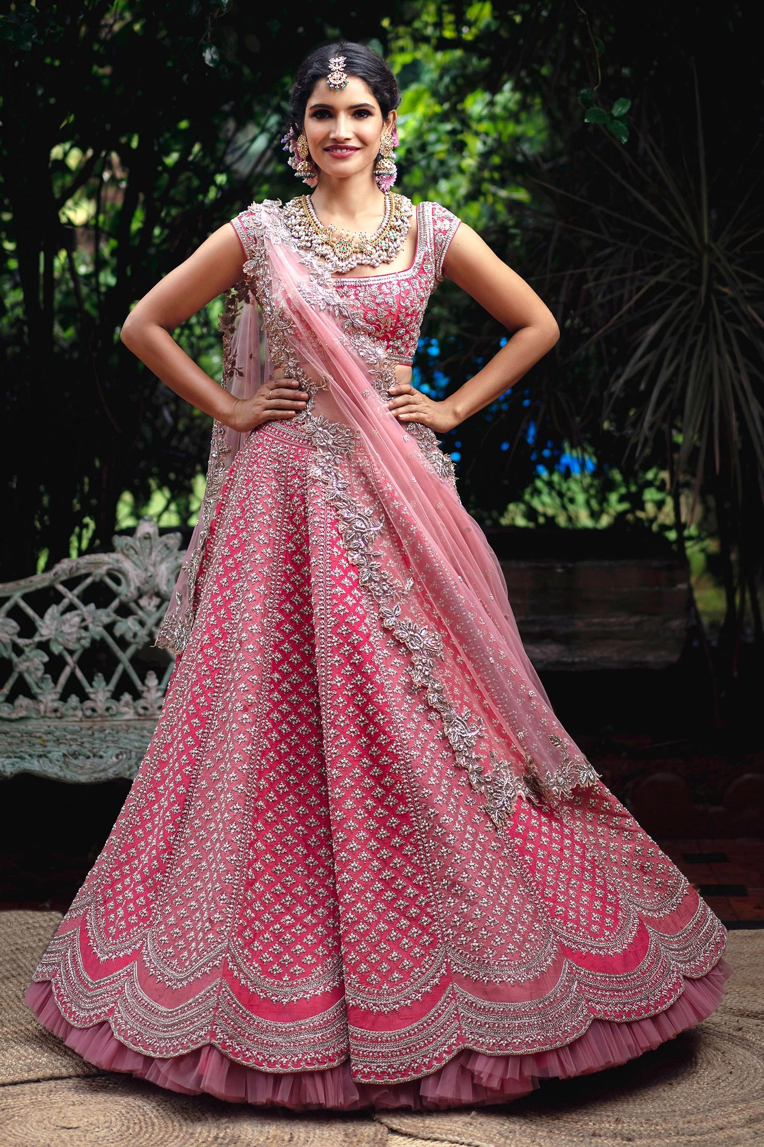 Photo of floral print light pink lehenga with mint blouse by Anushree Reddy