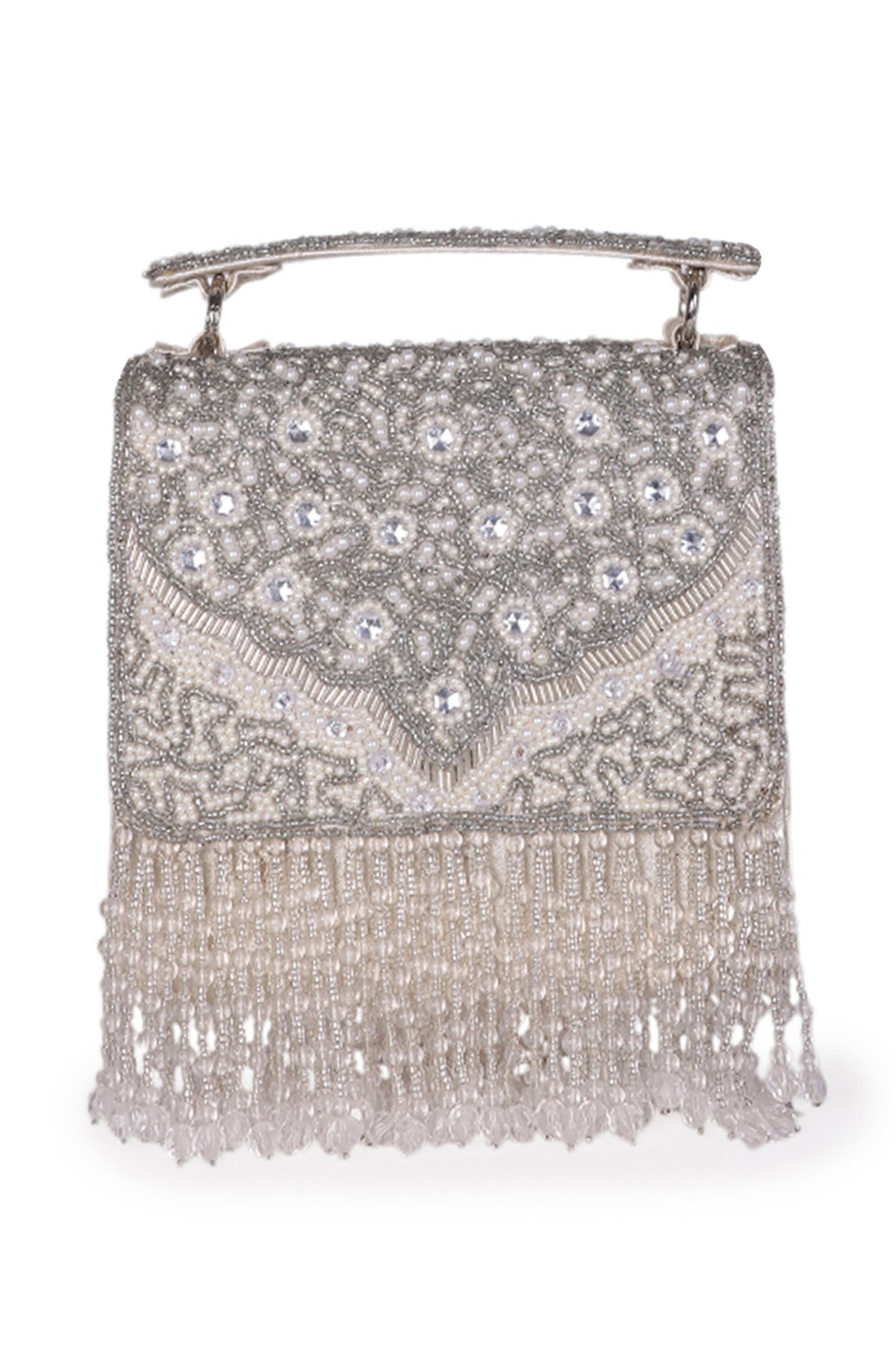 Buy Silver Embroidery Floral Clutch by 5Elements Online at Aza Fashions.