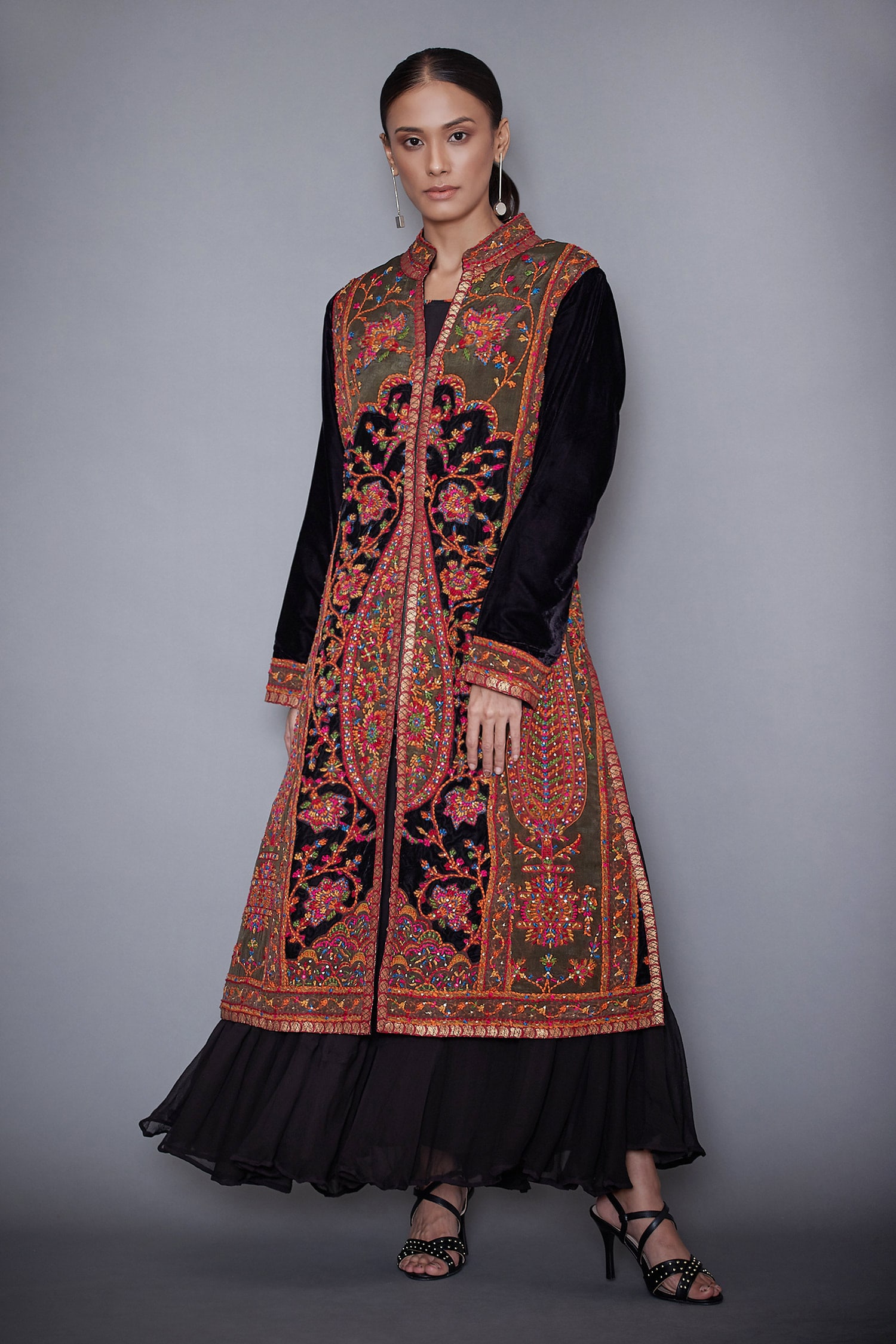 Buy RI.Ritu Kumar Black Rayon Embroidered Long Jacket Online | Aza Fashions
