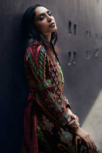 Buy RI.Ritu Kumar Black Micro Velvet Embroidered Jacket Online | Aza ...