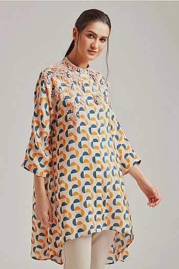 Buy Pankaj u0026 Nidhi Multi Color Silk Asymmetric Tunic Online | Aza Fashions