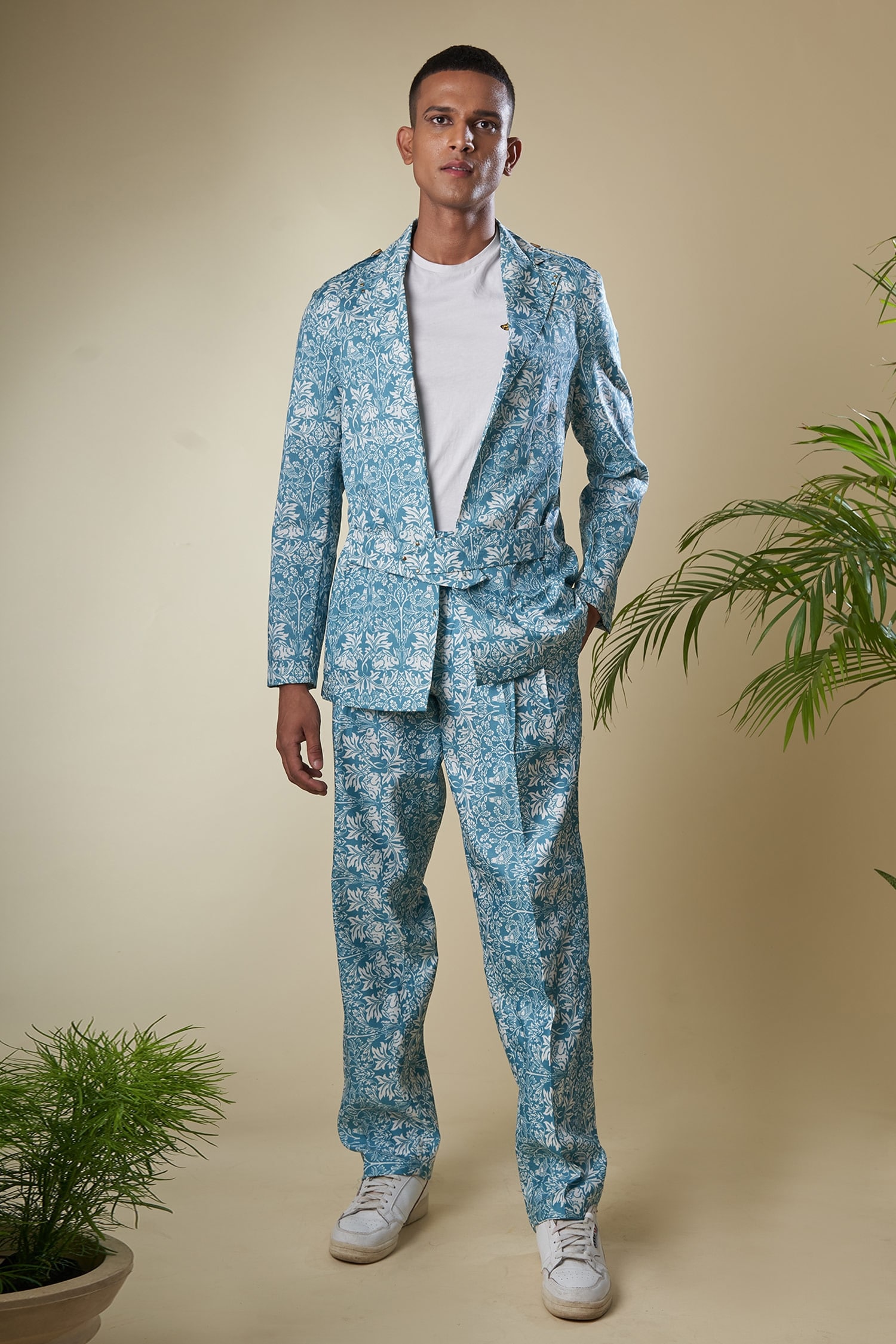 Buy Soniya G Blue Cotton Silk Floral Print Jacket And Pant Set Online ...