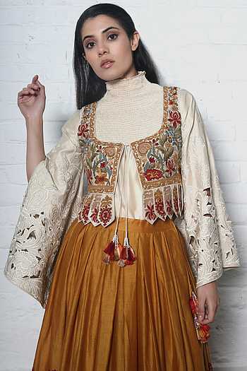 Semistitched Chanderi Zariwoven Short Jacket
