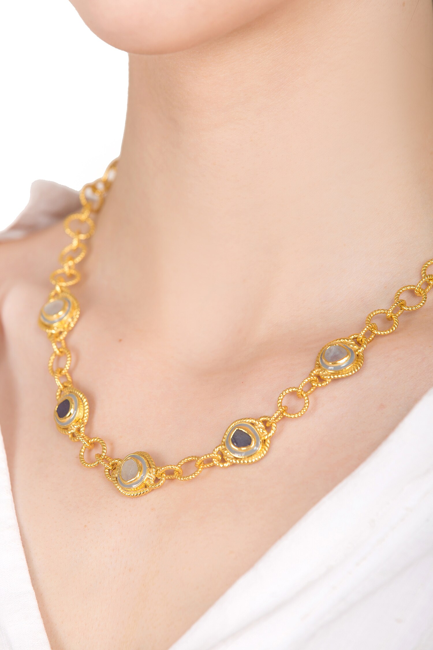 Buy Stone Enamel Link Necklace by Zariin at Aza Fashions