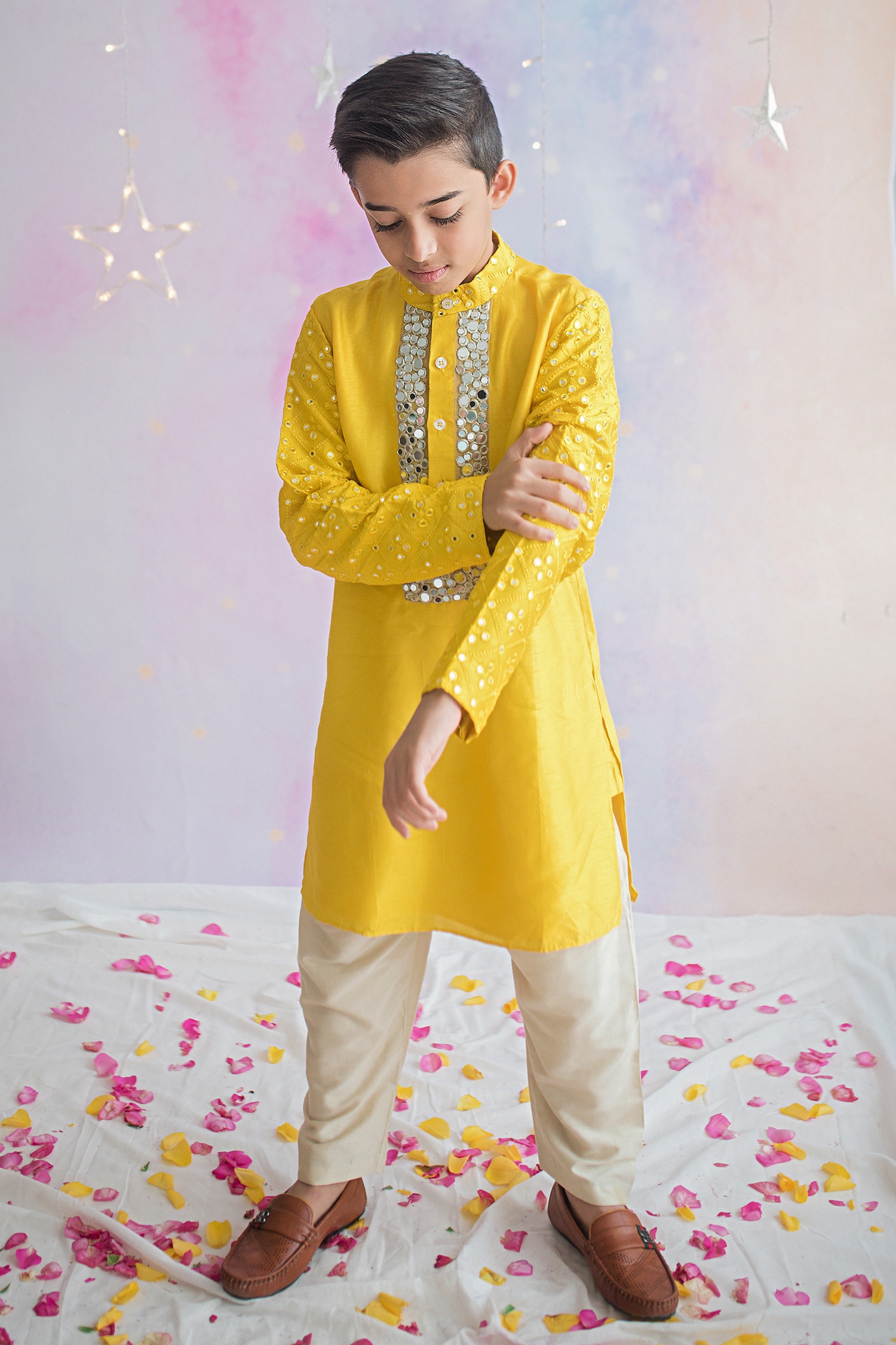 Shop Teen Boys Yellow Art Silk Kurta Set Party Wear Online at Best