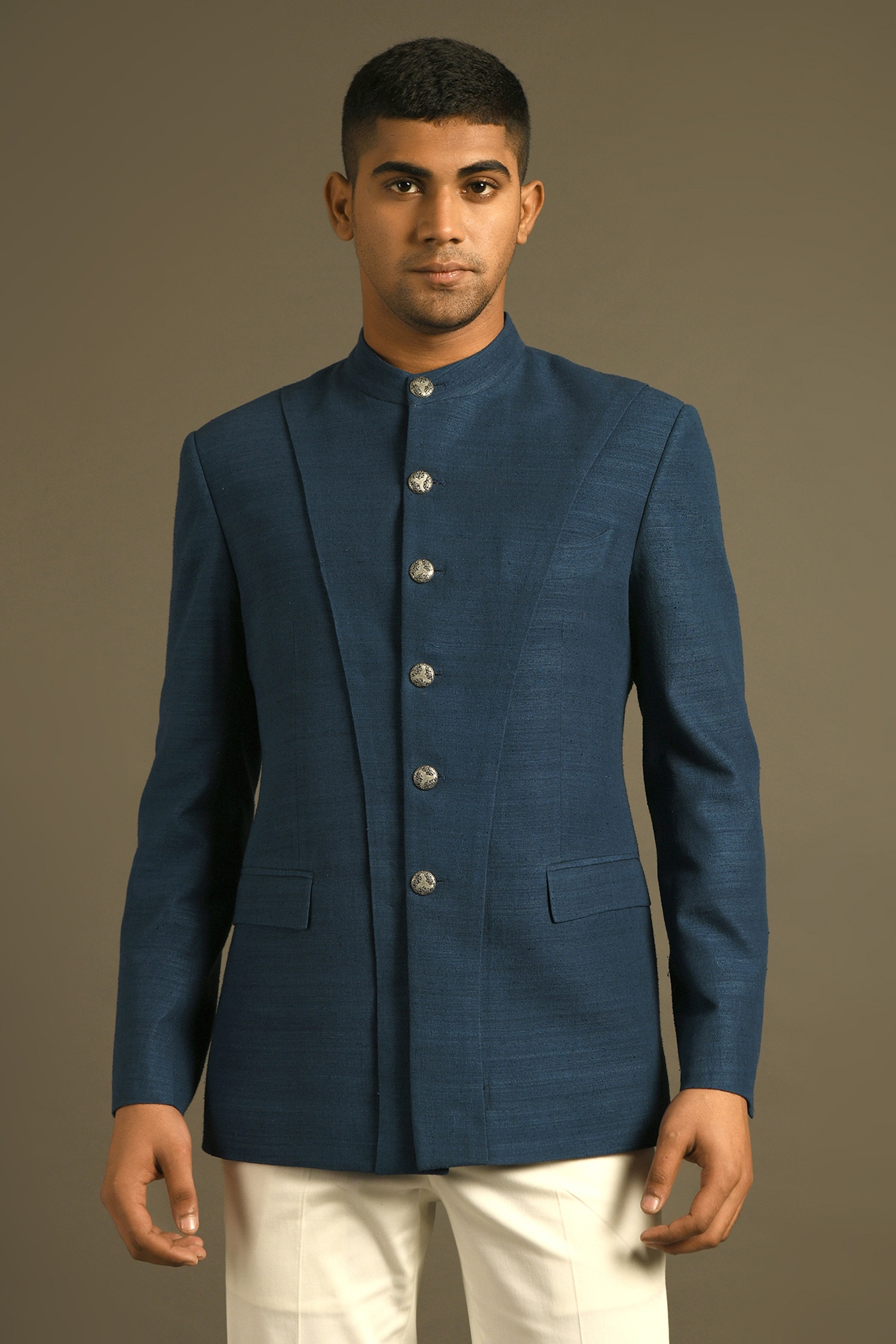 Buy Blue Silk Panelled Bandhgala For Men by Dhruv Vaish Online at Aza ...