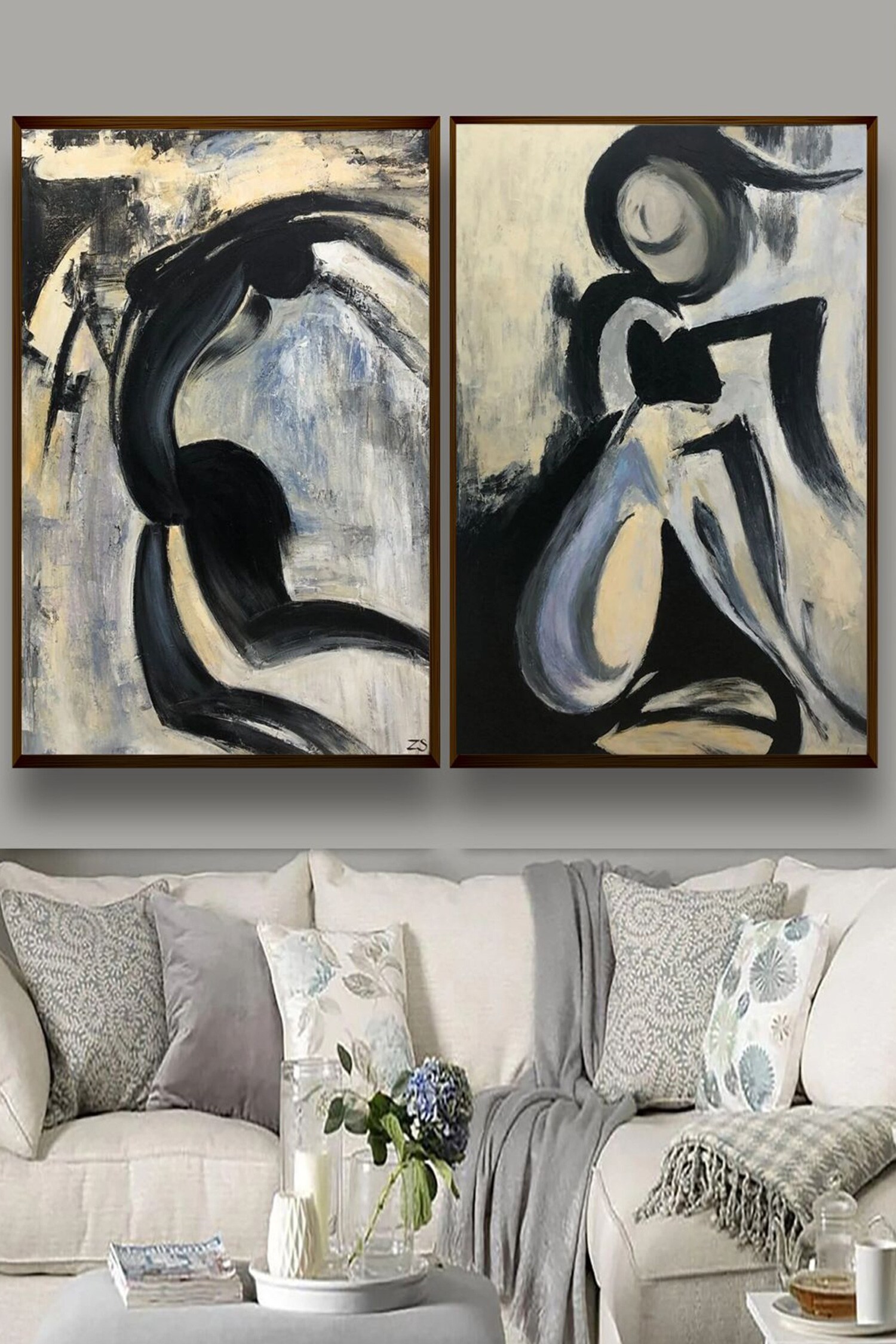 Buy The Art House Abstract Figurine Handmade Painting (Set of 2) Online Aza Fashions