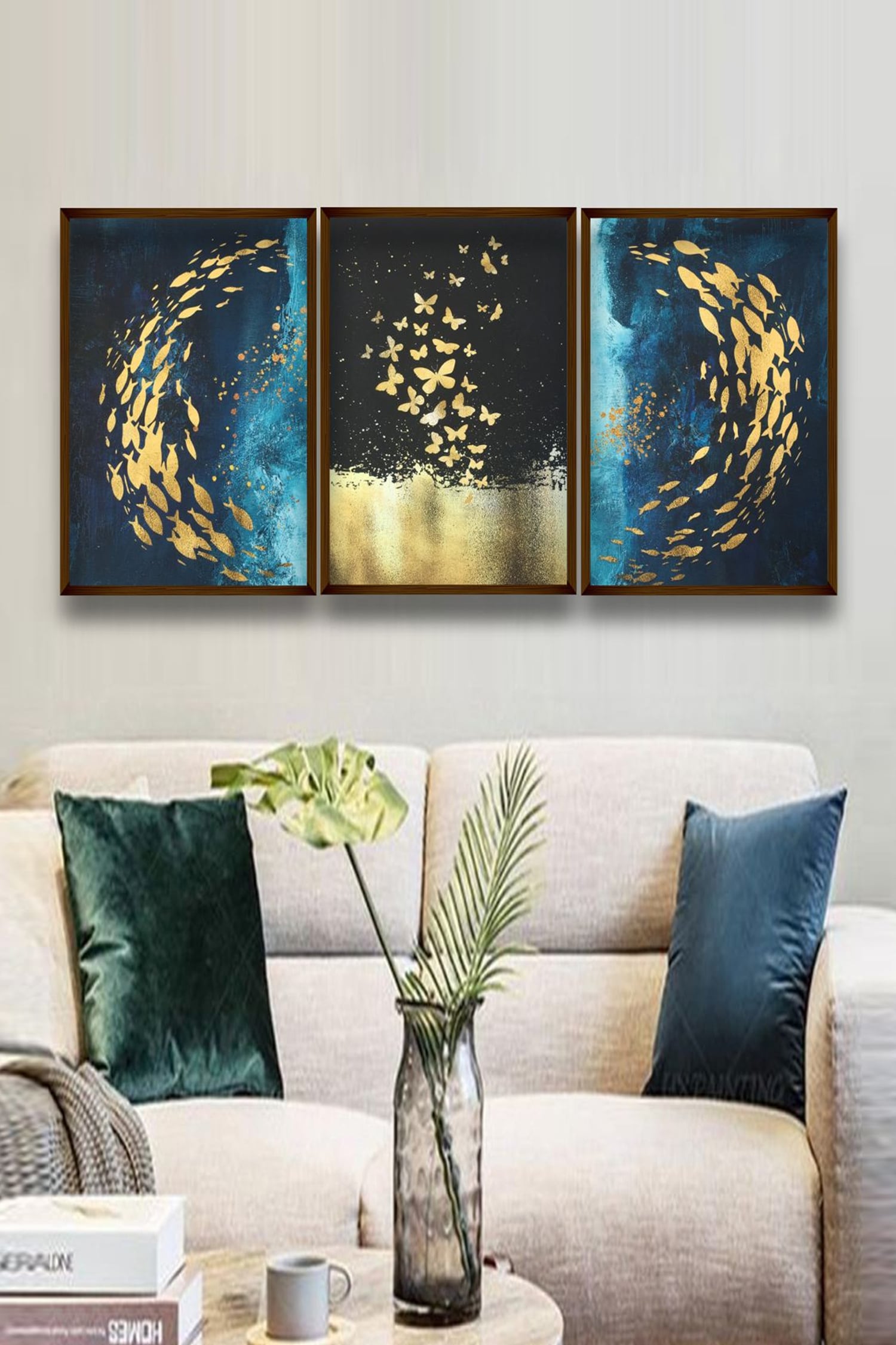 Buy The Art House Fish And Butterfly Motif Canvas Painting (Set of 3 ...