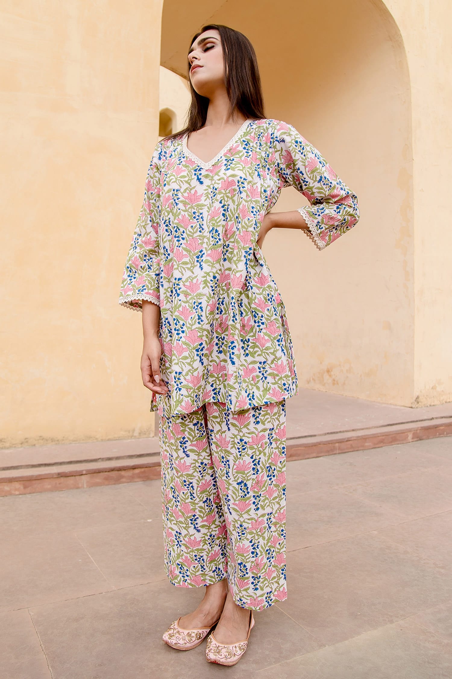 Buy Gulabo Jaipur Blue Cotton Floral Print Kurta And Pant Set Online ...