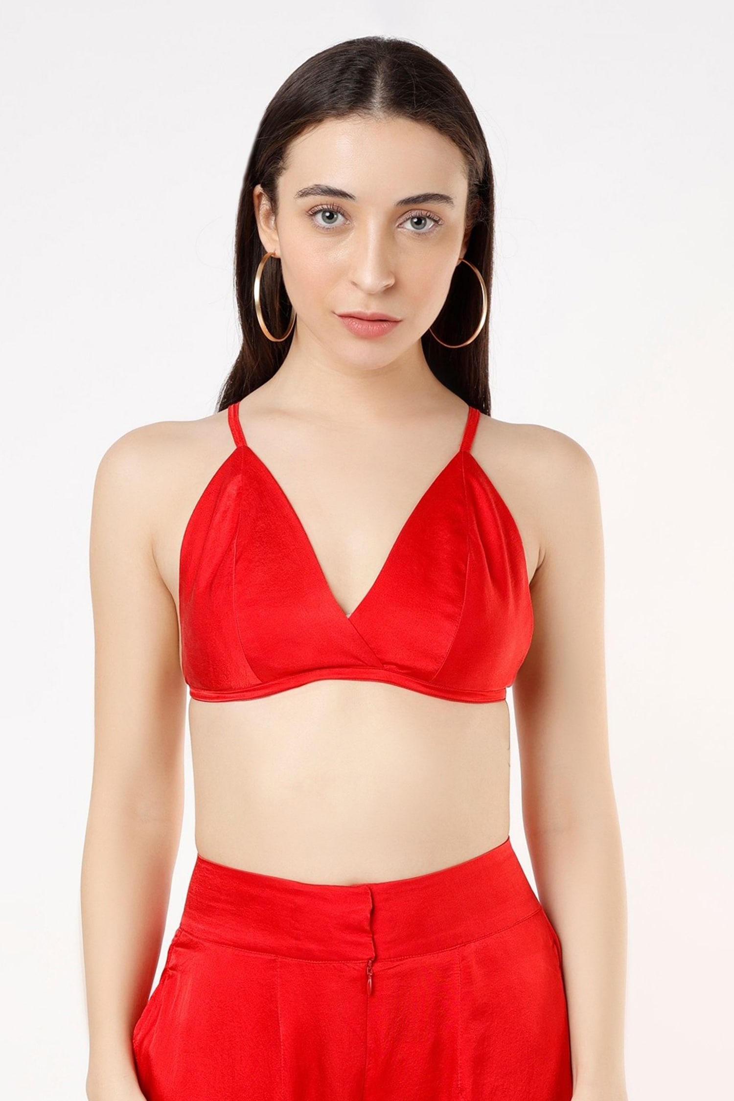 Buy Red Platinoir (metallic) V Neck Ruffle Bralette For Women by Nirmooha  Online at Aza Fashions.