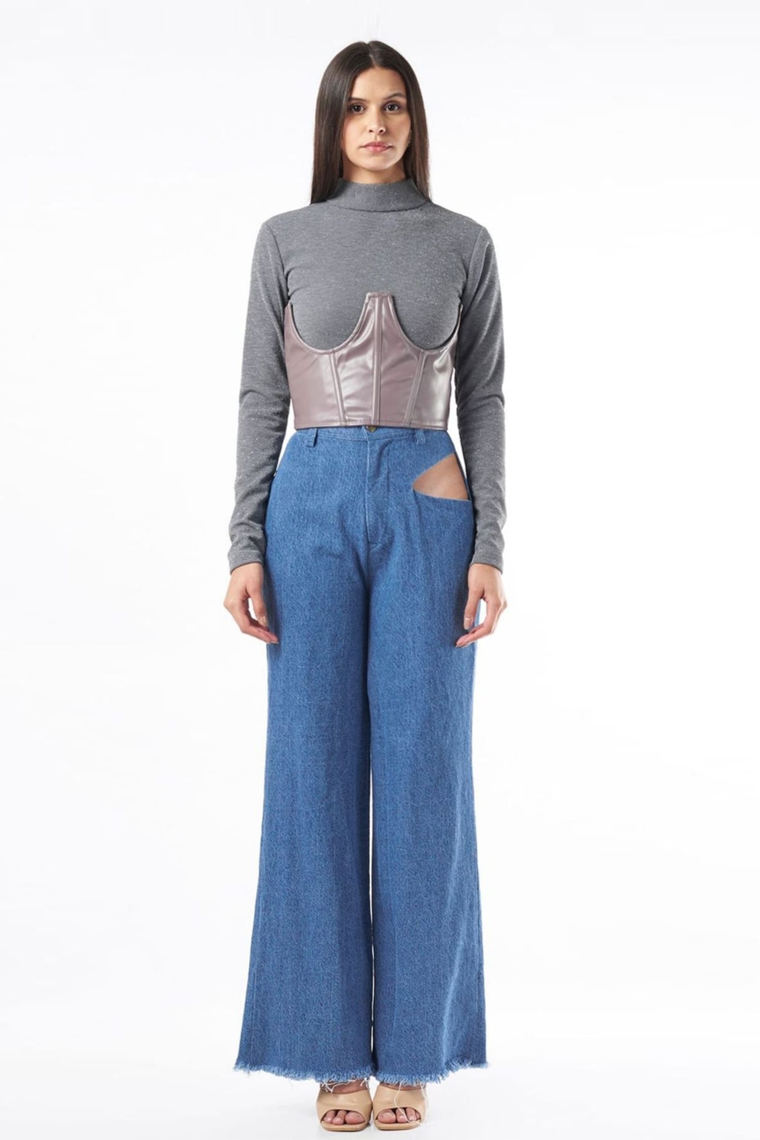 Buy Blue Leather Plain High Neck Pant Set With Corset For Women by Deme by Gabriella  Online at Aza Fashions.