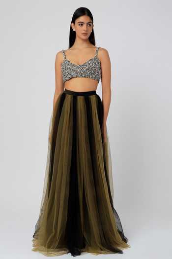 Violet Drape Skirt Set With Sleeveless Blouse And Ruffle Jacket main image 0