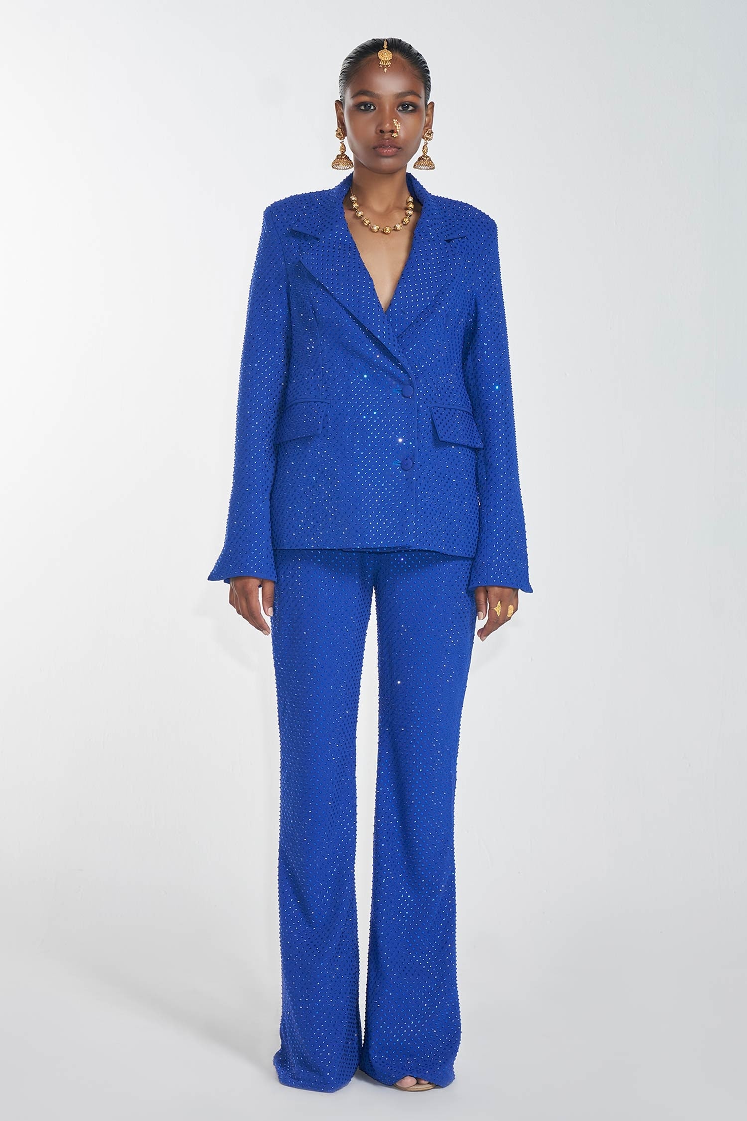 Buy Blue Lining Butter Embellished Crystal Blazer Pant Set For Women by  Itrh Online at Aza Fashions.