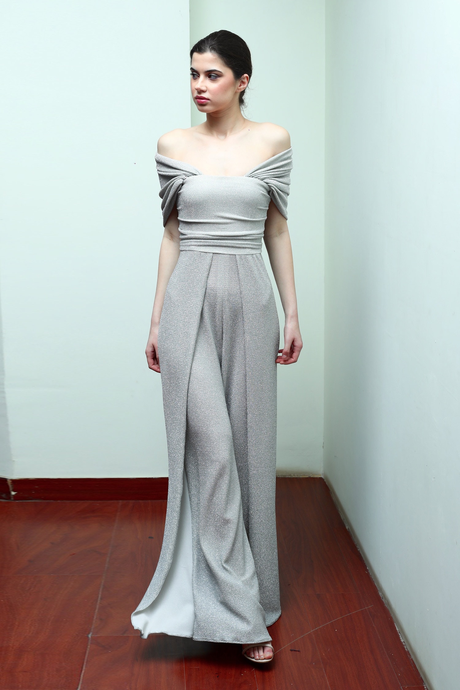 silver flared jumpsuit