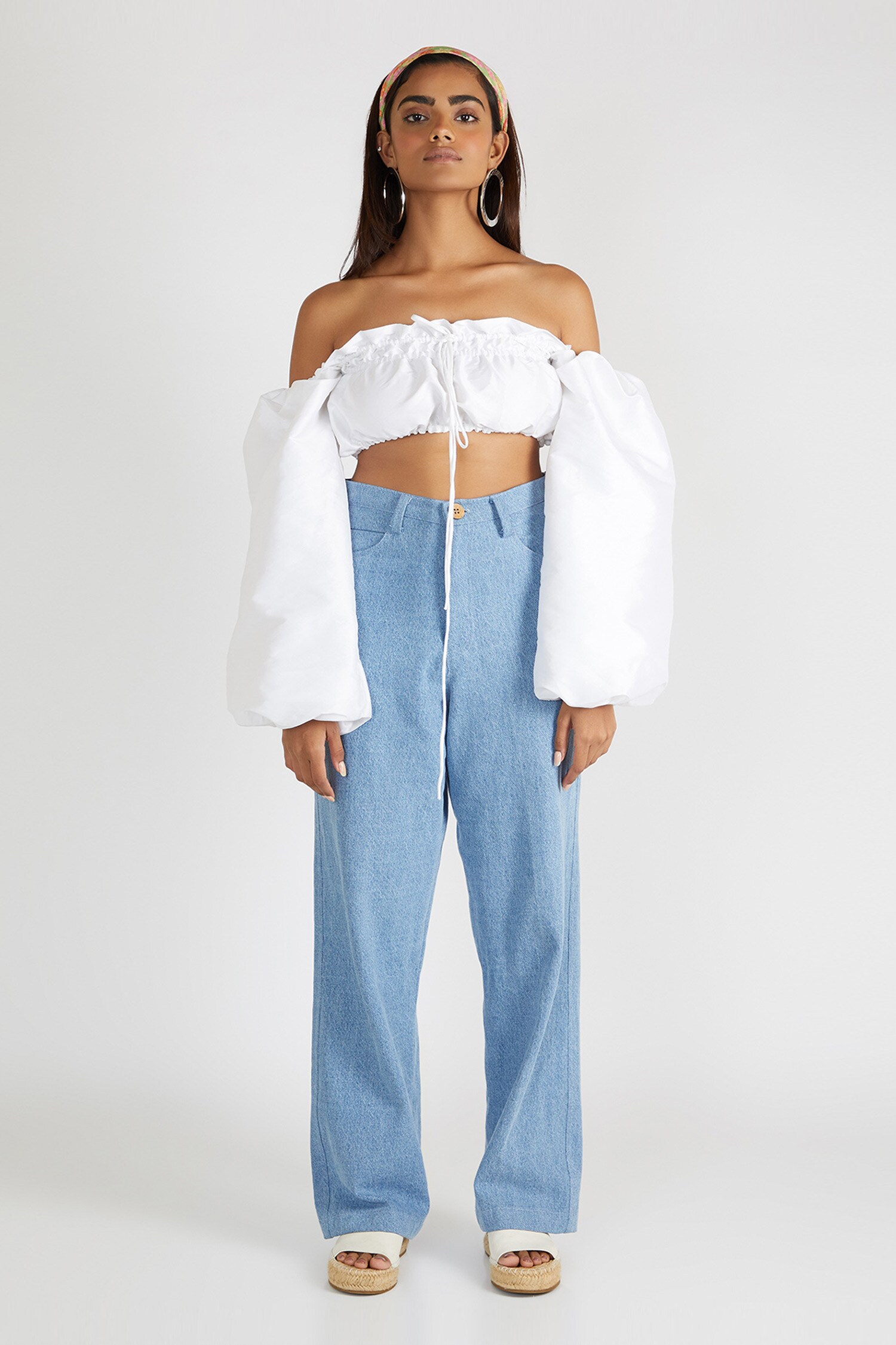 Buy White Taffeta Off Shoulder Crop Top For Women by Deme by Gabriella  Online at Aza Fashions.