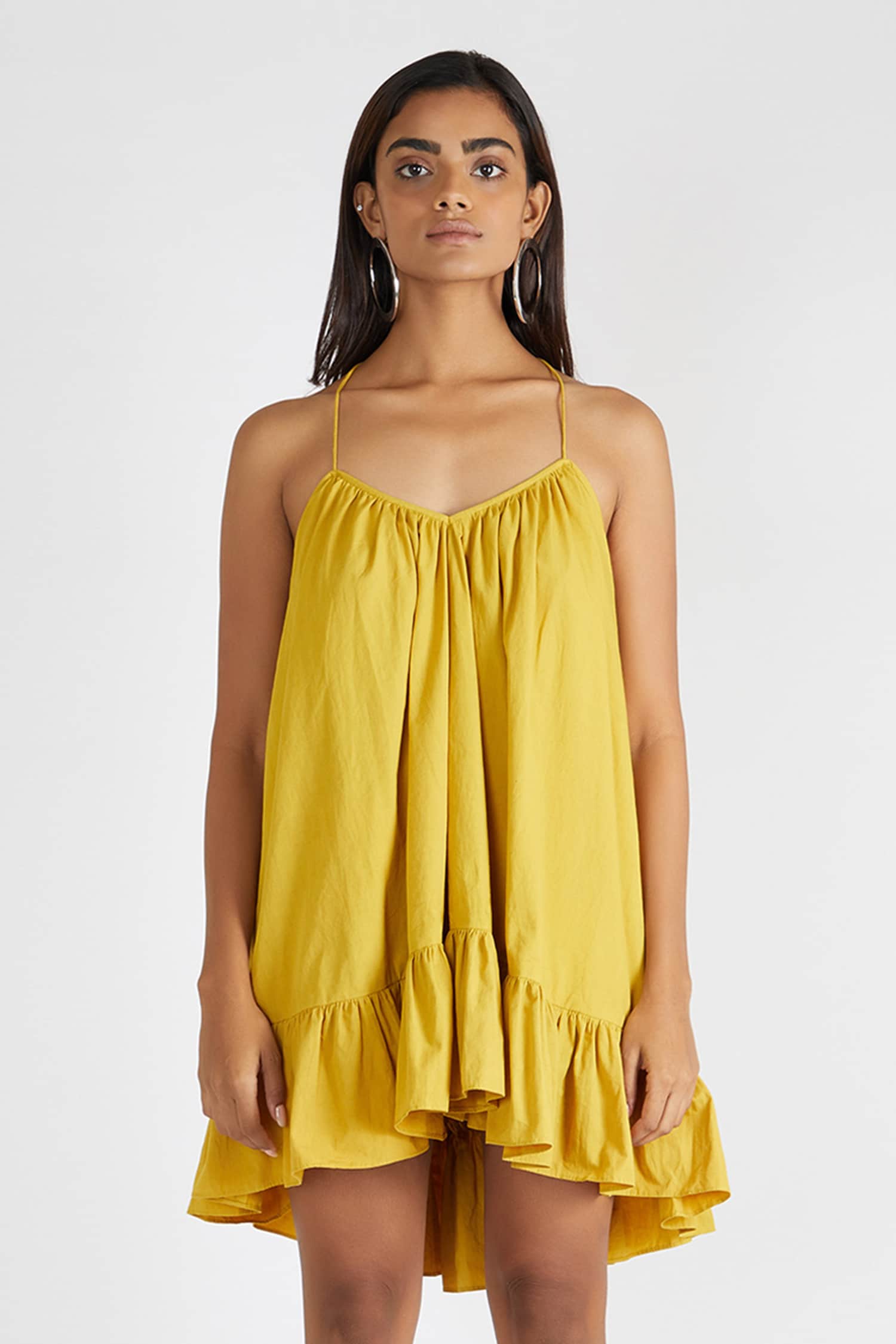 Buy Deme by Gabriella Yellow Cotton Flared Tent Dress Online Aza Fashions