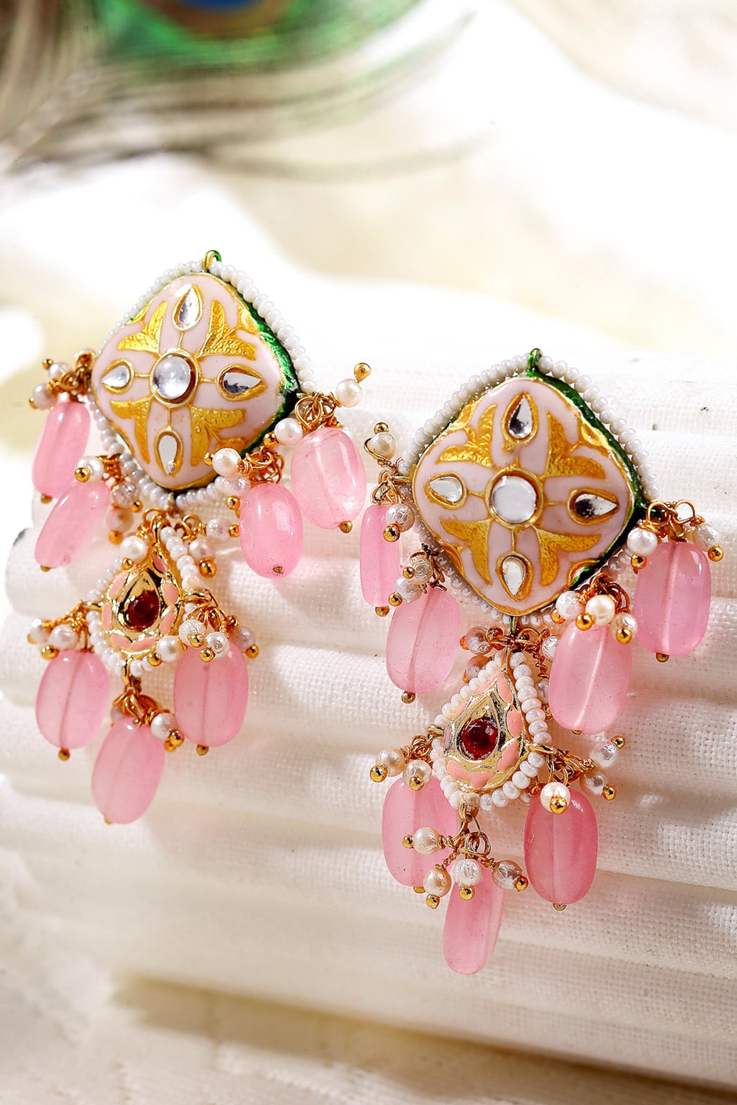 Buy Pink Kundan Dangler Earrings by Dugran By Dugristyle Online at Aza ...