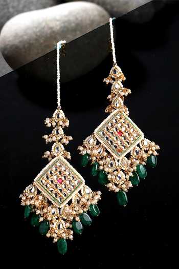 Gold-Toned Kundan Dangler Earrings with Pink Stone Embellishment main image 1