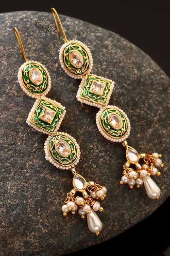 18K Gold Plated Ethnic Meenakari Dangler Earrings studded with Kundan for Women/Girls