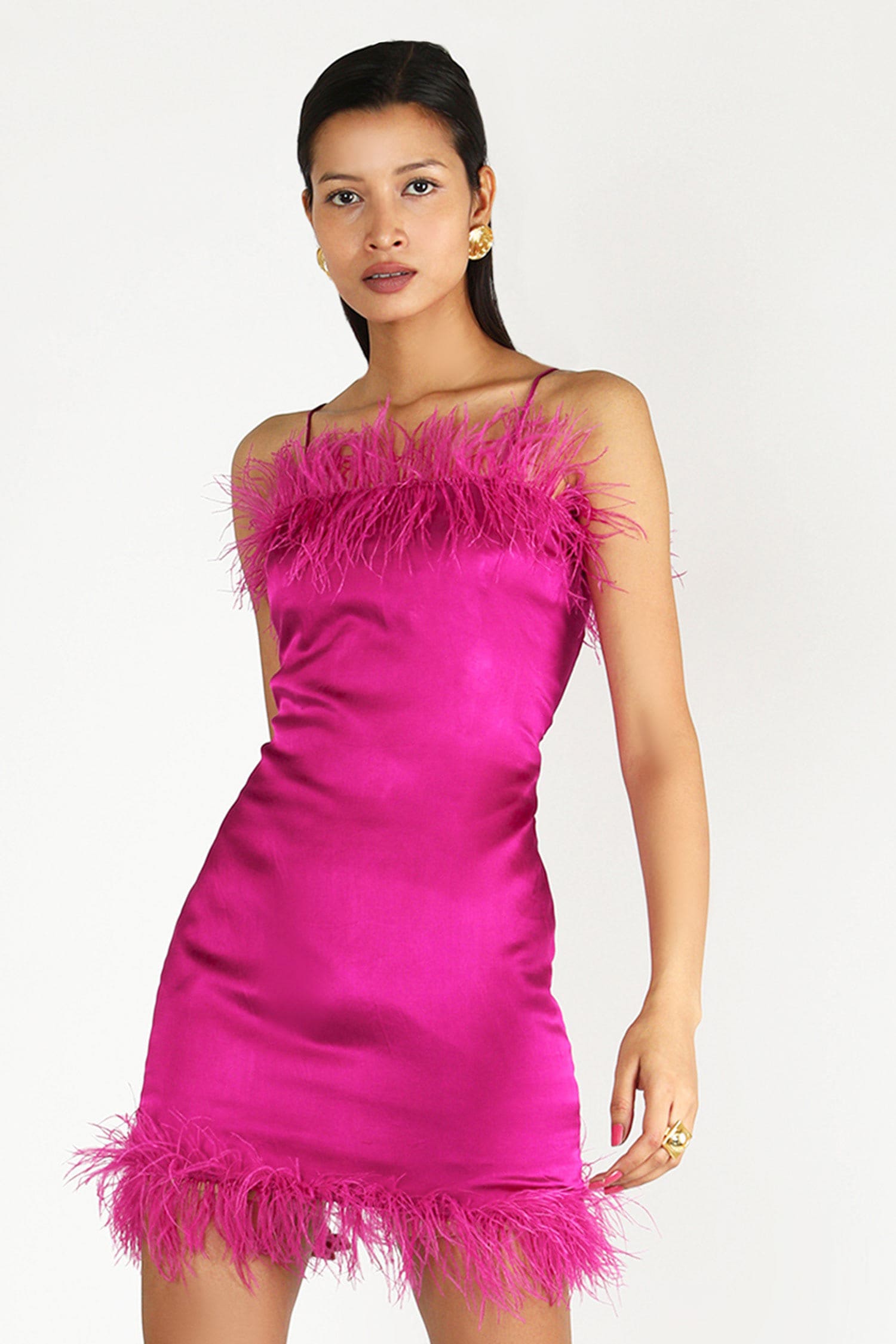 Buy Deme by Gabriella Pink Fringe Satin Short Dress Online | Aza Fashions